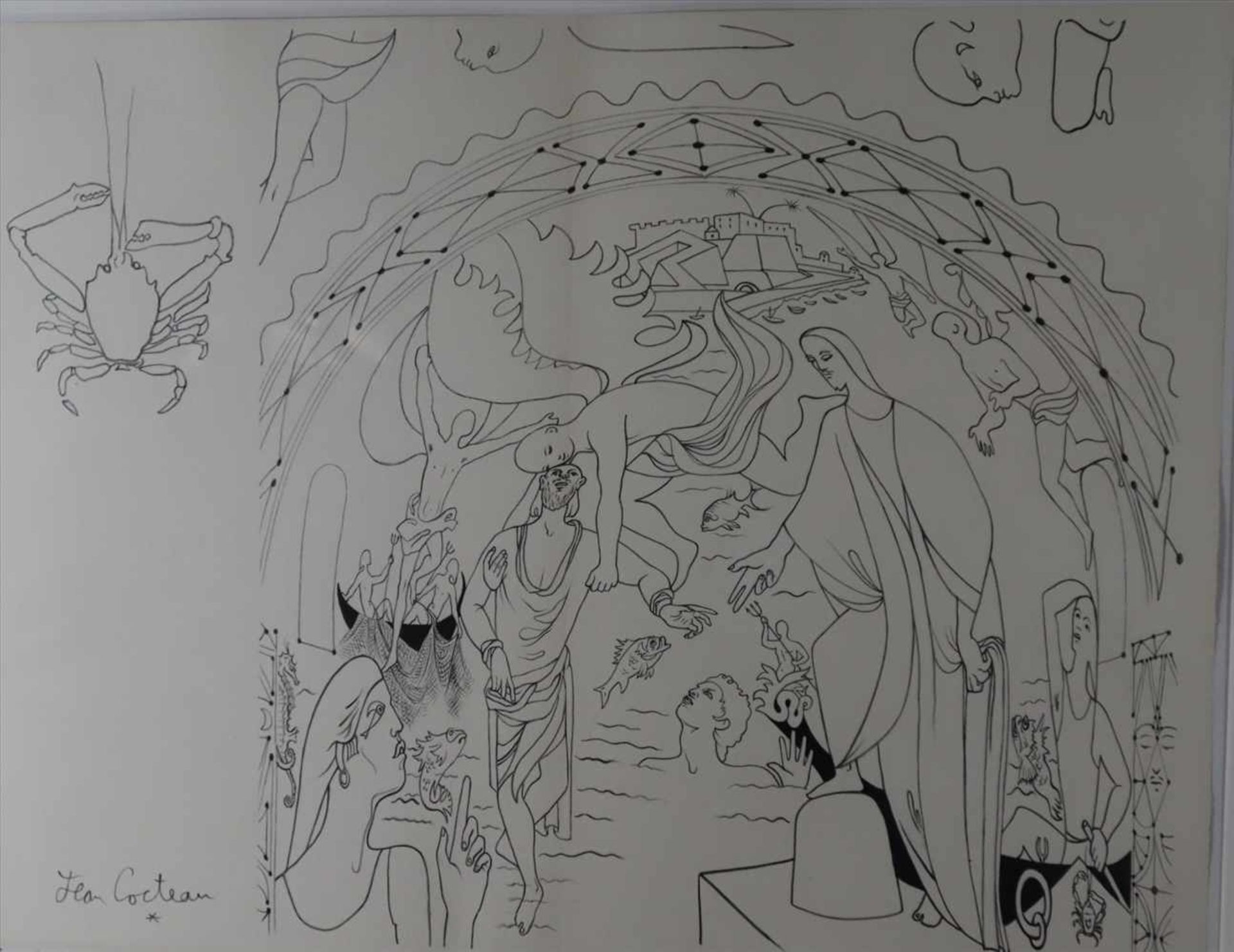 Cocteau, Jean (1889-1963) - "La Capelle St.Pierre", 1958, Lithographie, schwarz/weiß, gesamte