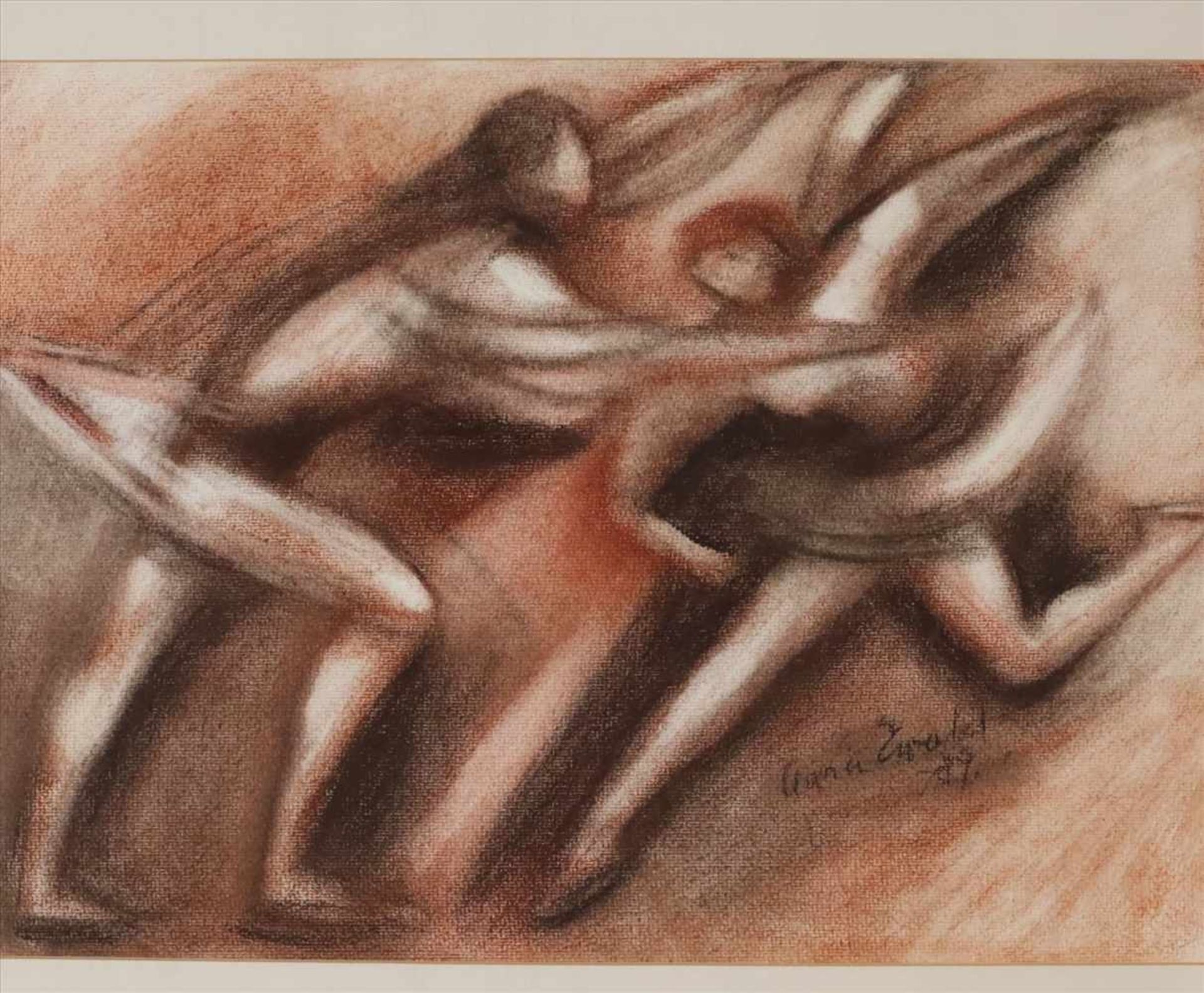 Ewald-Weinhold, Clara (Mörchingen 1903 - Hanau 1999) - Zwei Gymnasten, Rötel und Kohle auf Papier, - Bild 2 aus 3