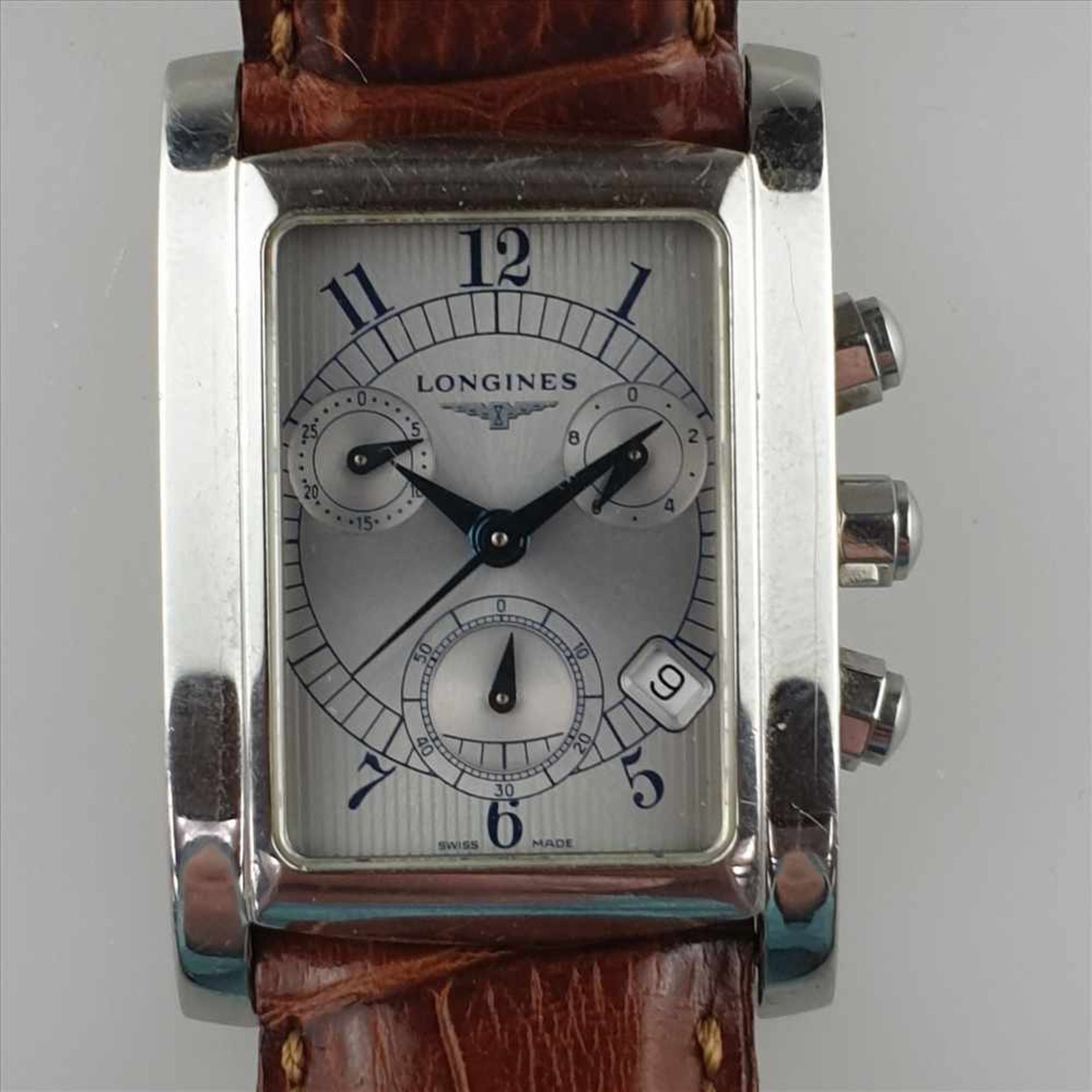 Herrenarmbanduhr - Longines, Schweiz, Modell "Dolce Vita", Chronograph, rechteckiges