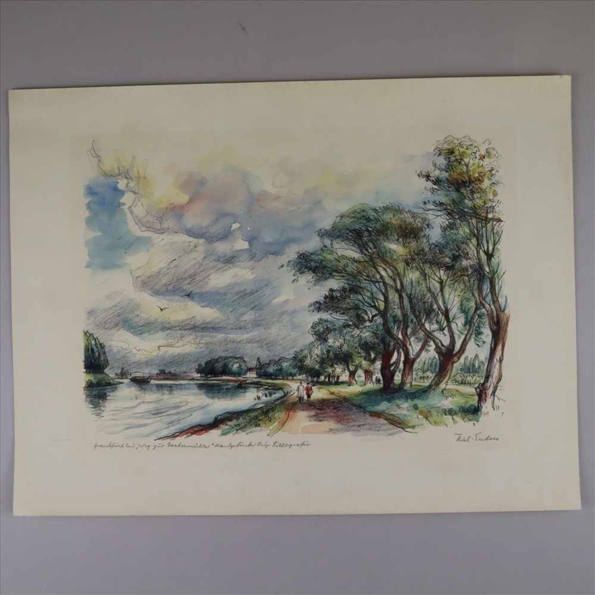 Enders, Richard (1894-1973) - "Weg zur Gerbermühle", handgetönte orig. Lithografie, Ansicht von