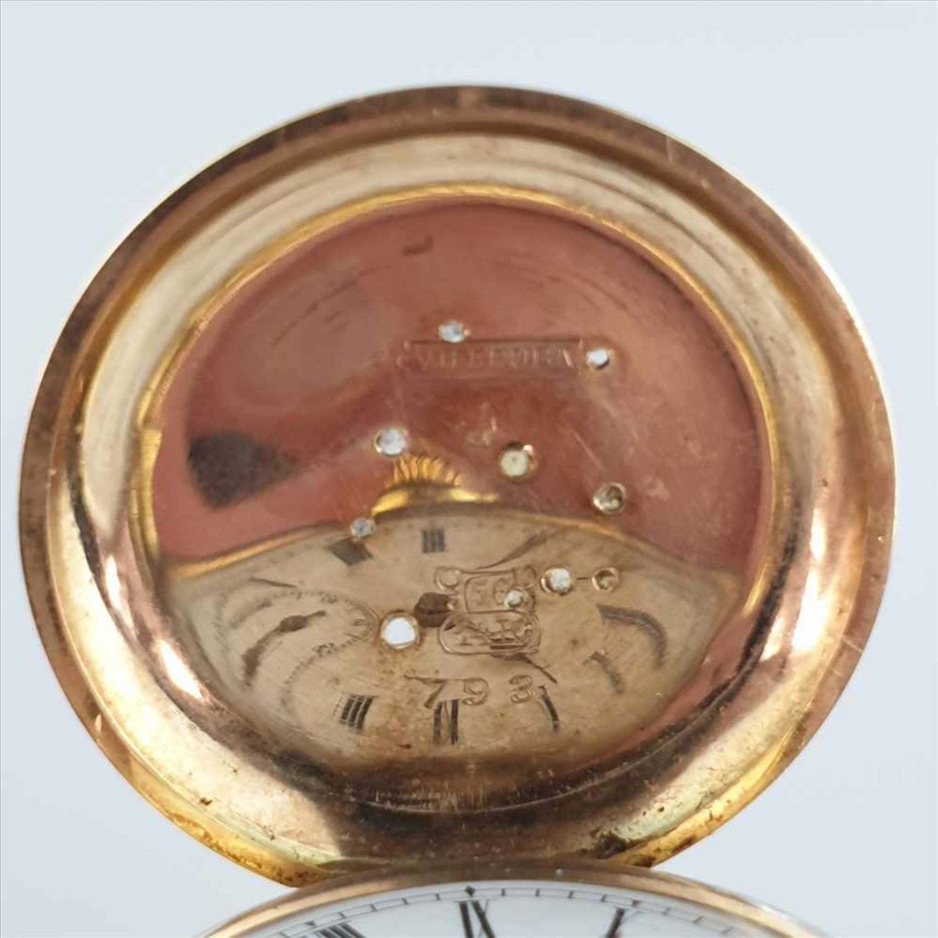 Goldene Taschenuhr mit Kette - V.Henri Leuba, Schweizer Uhr für den russischen Markt,Qualité Boutte, - Bild 5 aus 7