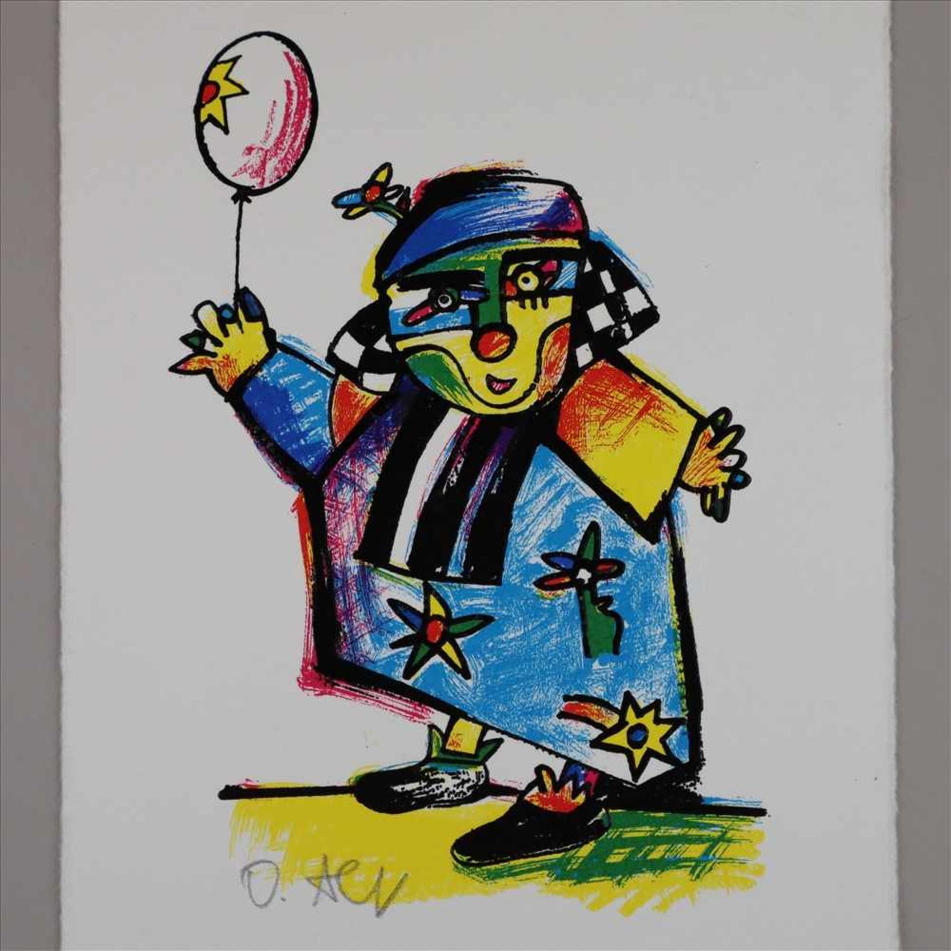 Alt, Otmar (1940 Werningerode) - Clown mit Luftballon, Farblithographie mit Prägedruck, unten - Bild 2 aus 2