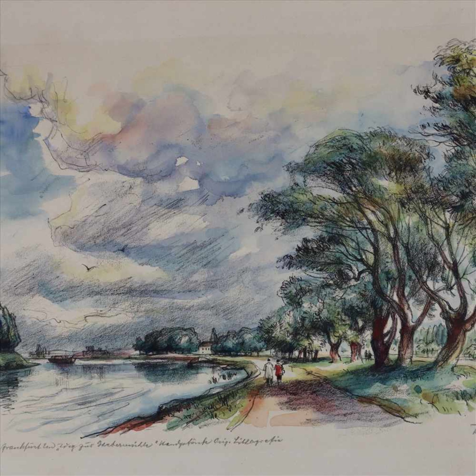 Enders, Richard (1894-1973) - "Weg zur Gerbermühle", handgetönte orig. Lithografie, Ansicht von - Bild 2 aus 4