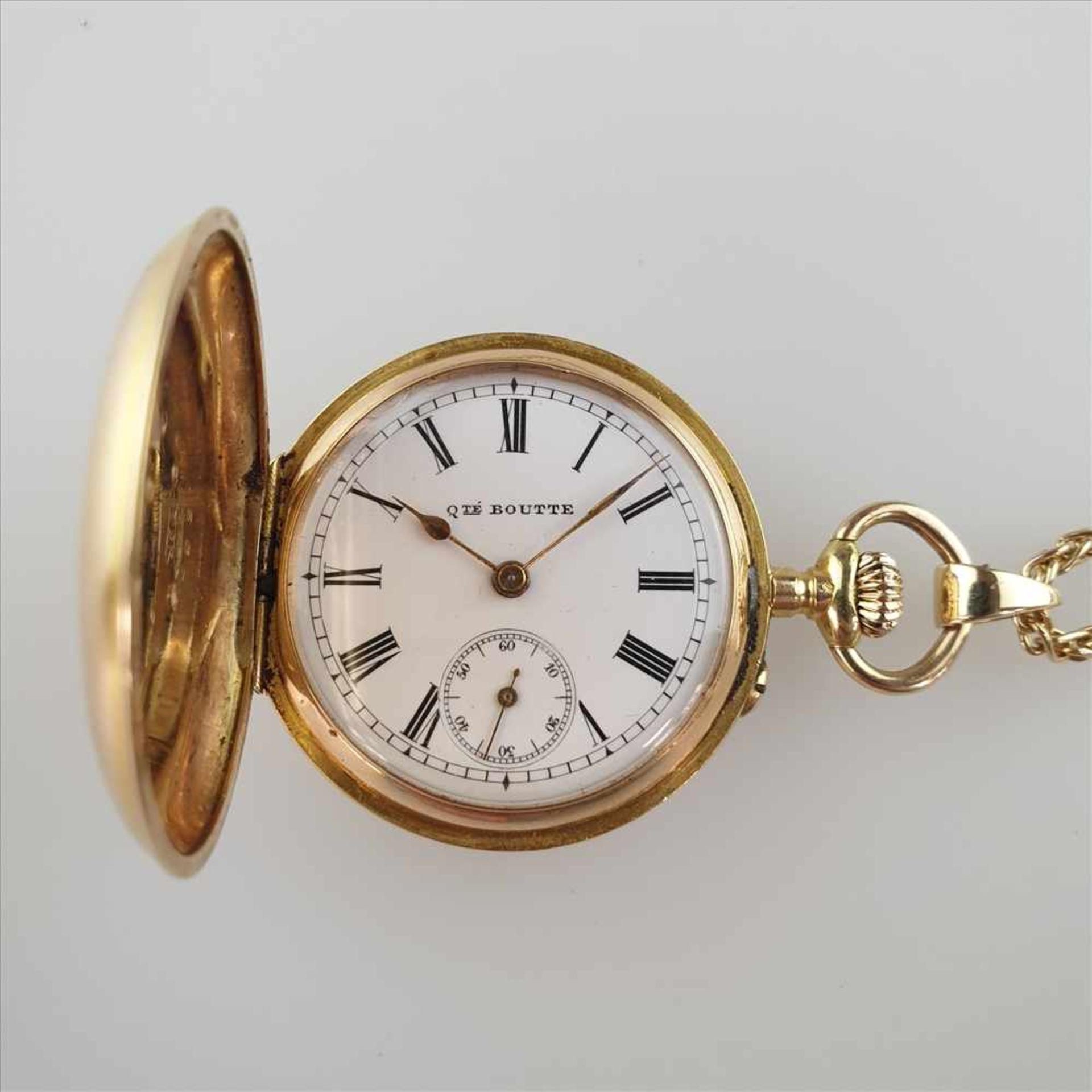 Goldene Taschenuhr mit Kette - V.Henri Leuba, Schweizer Uhr für den russischen Markt,Qualité Boutte,