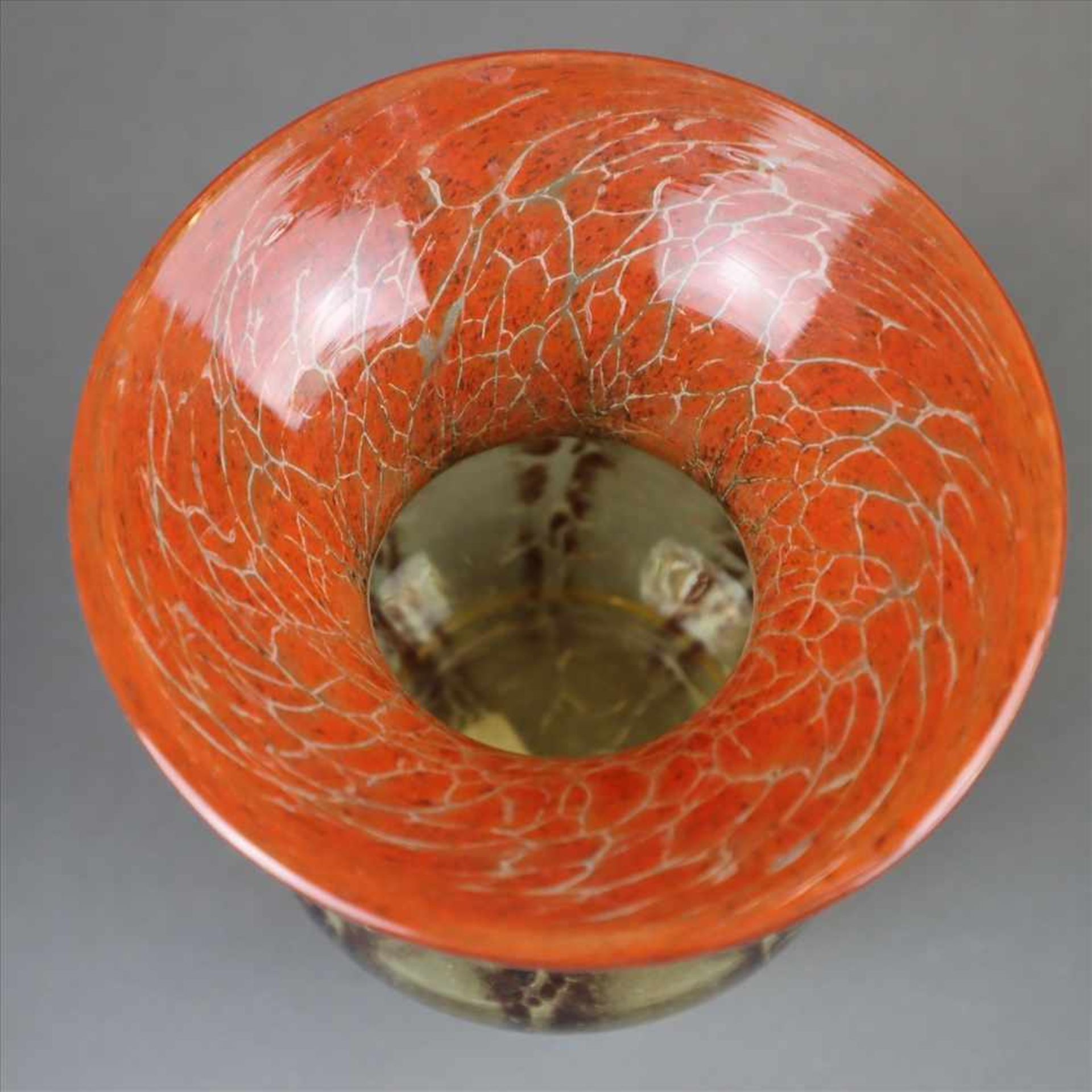 Konvolut WMF-Ikora - 3-tlg.: 2 Vasen und Schale,Klarglas mit braun/grünen bzw. orange/braunen - Bild 4 aus 5
