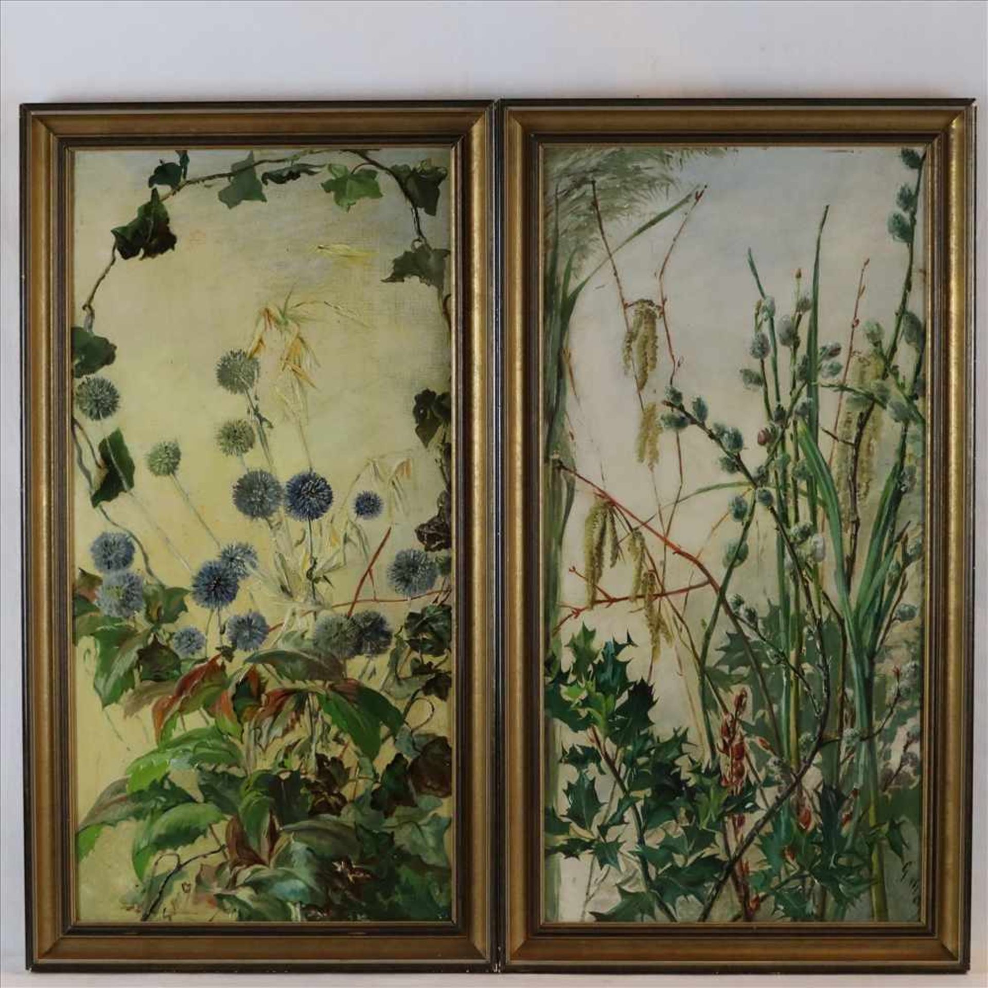 Englischer Maler - Paar Pflanzendarstellungen, 19.Jh., Öl auf Karton, jeweils unleserlich