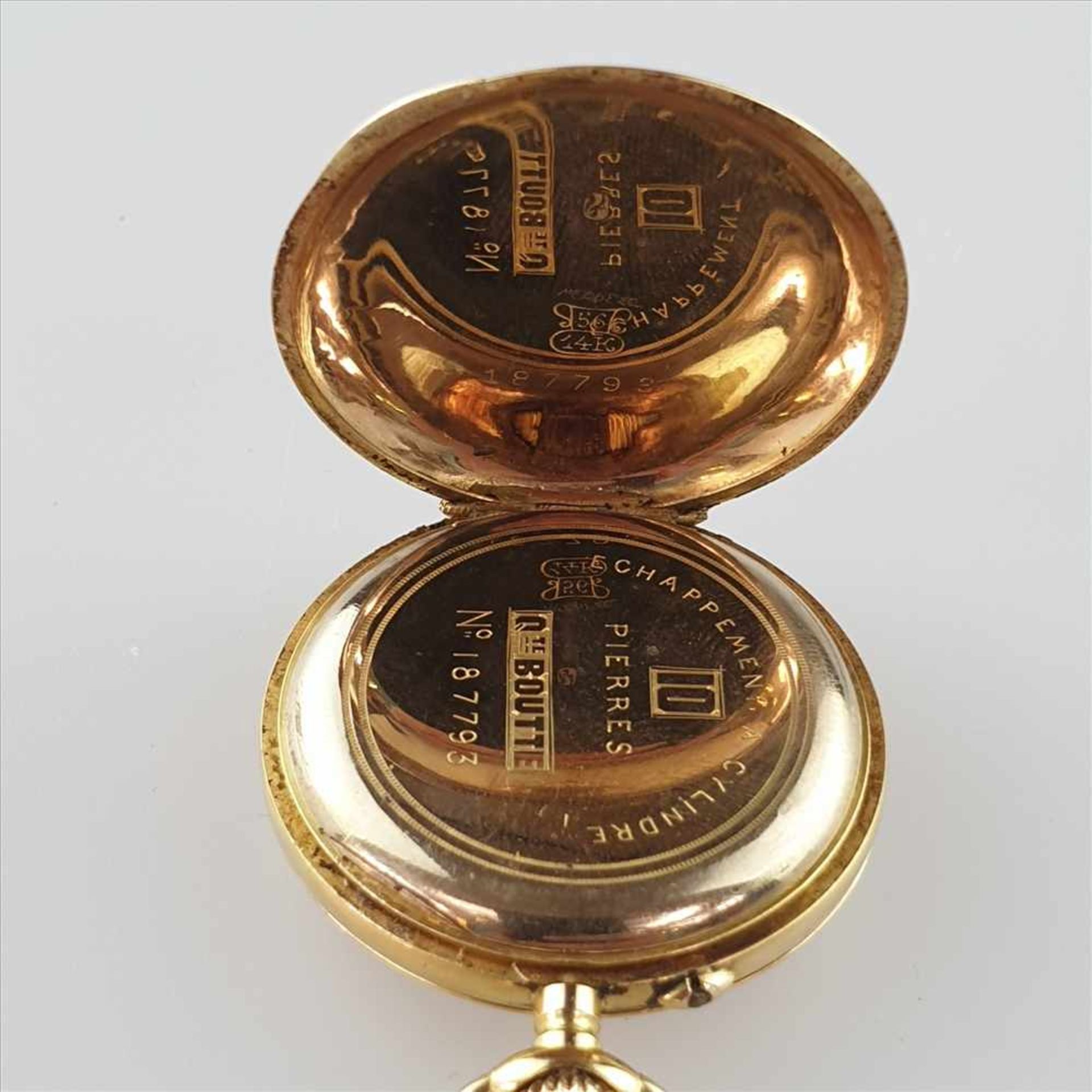 Goldene Taschenuhr mit Kette - V.Henri Leuba, Schweizer Uhr für den russischen Markt,Qualité Boutte, - Bild 6 aus 7