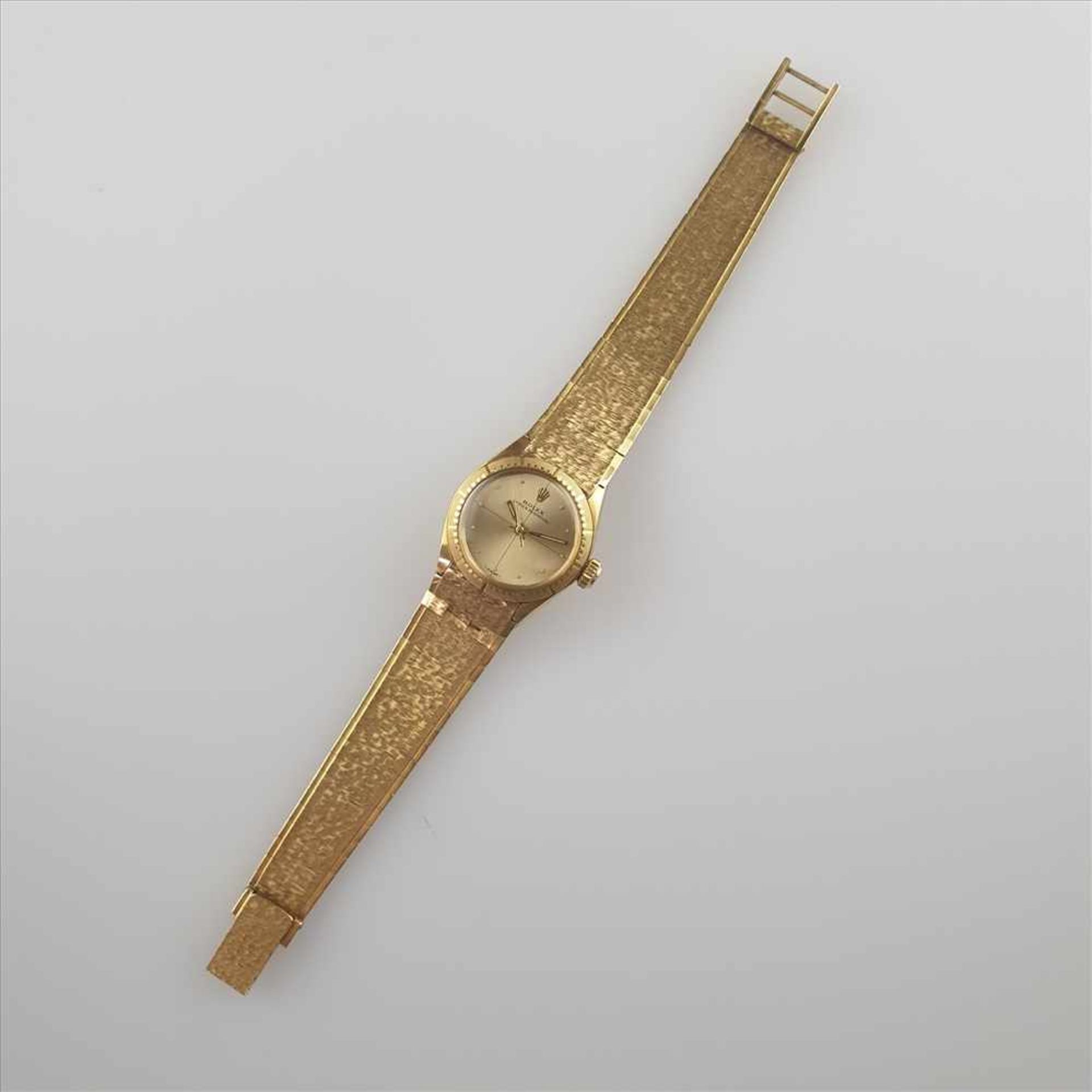 Damenarmbanduhr - Rolex, Oyster Perpetual, Handaufzug, Gehäuse mit Band Gelbgold 14Kt, Verschluss - Bild 2 aus 6