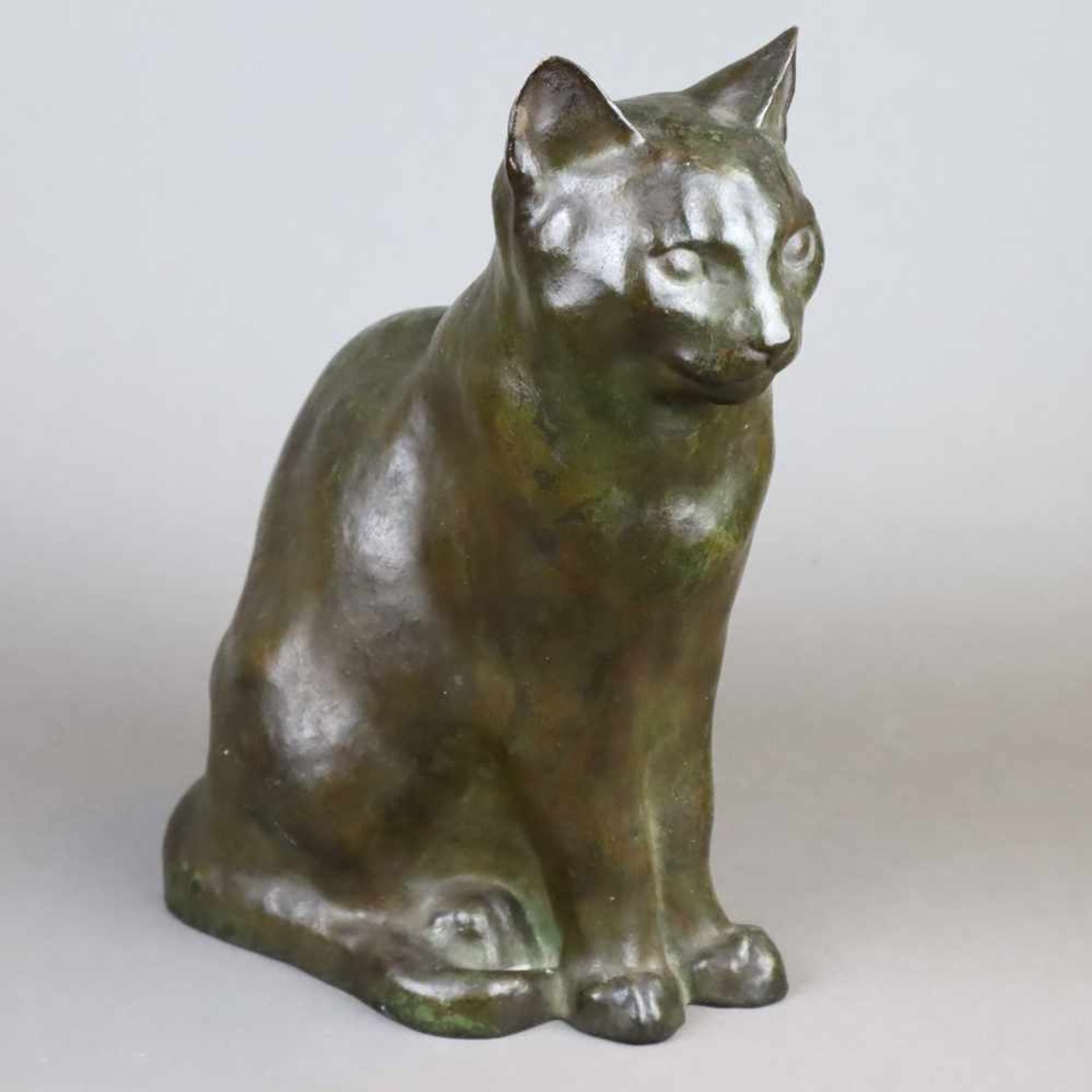 Cauer, Ed. (geb. 1905 - ?) - Sitzende Katze, Bronze, dunkel patiniert, naturalistische Darstellung