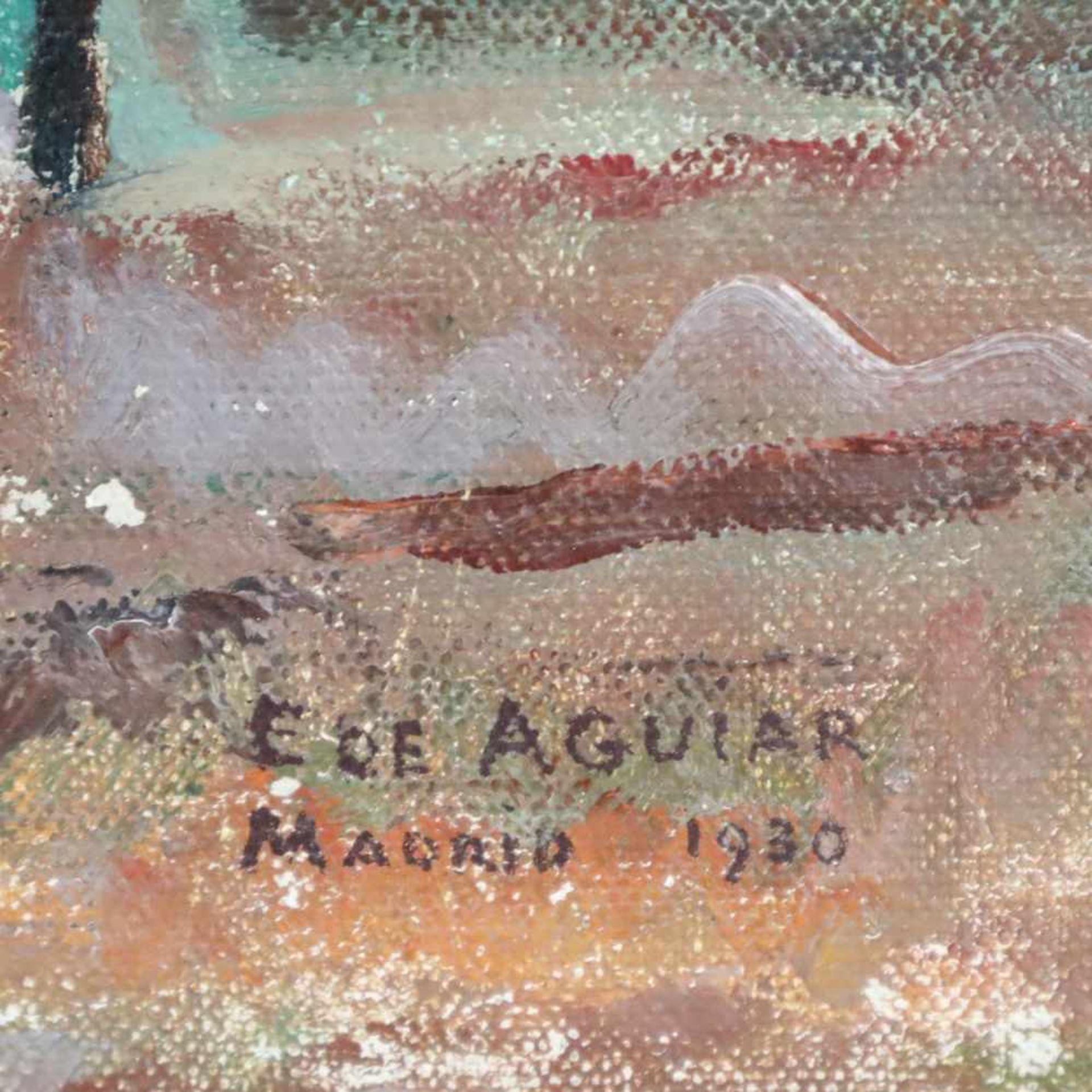 Aguiar, E. De - Herbstliche Allee, Öl auf Leinwand, u. re. sign. u. dat „E De Aguiar / Madrid 1930“, - Bild 5 aus 6