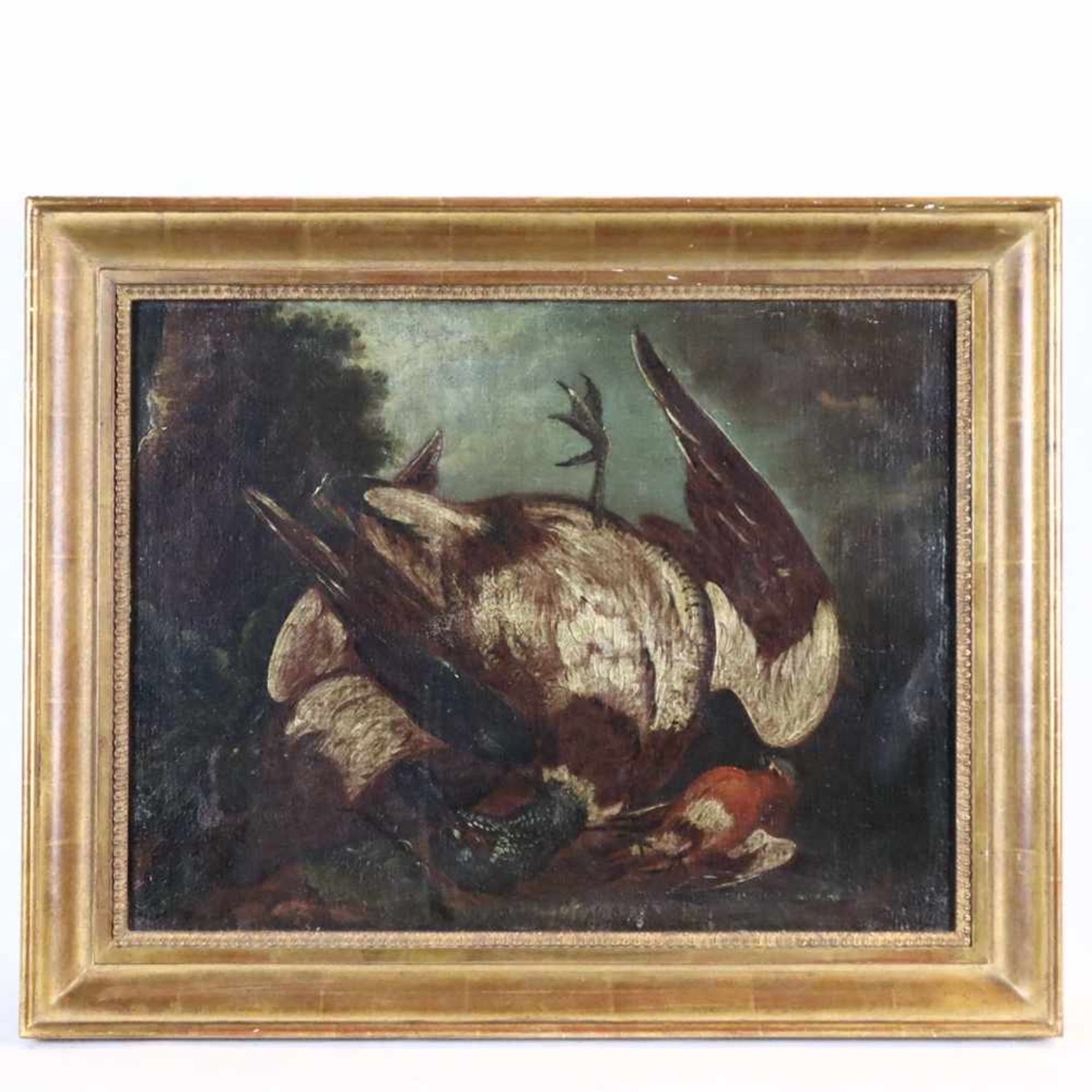 Barockmaler - Stillleben mit erlegter Ente und Singvogel (Buchfink), wohl spätes 18.Jh., Öl auf