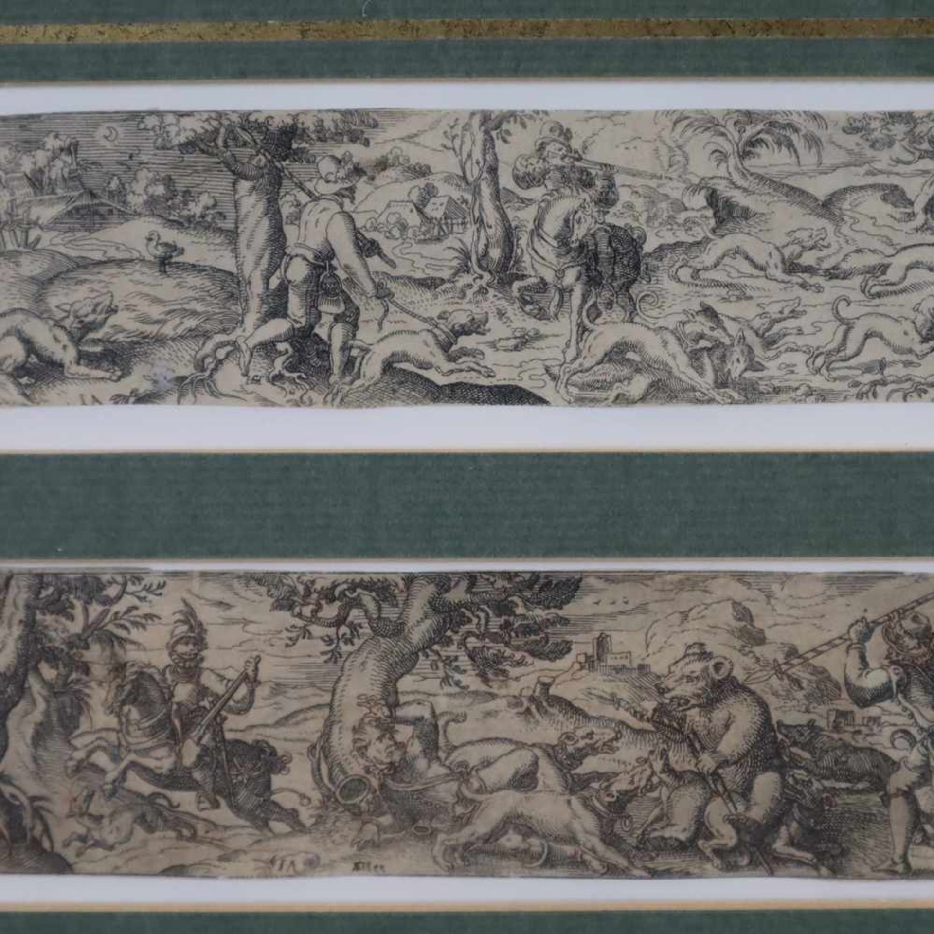 Amman, Jost (1539 Zürich - 1591 Nürnberg) - 4 Radierungen, "Fuchsjagd", "Bärenjagd", "Jagd auf - Bild 2 aus 4