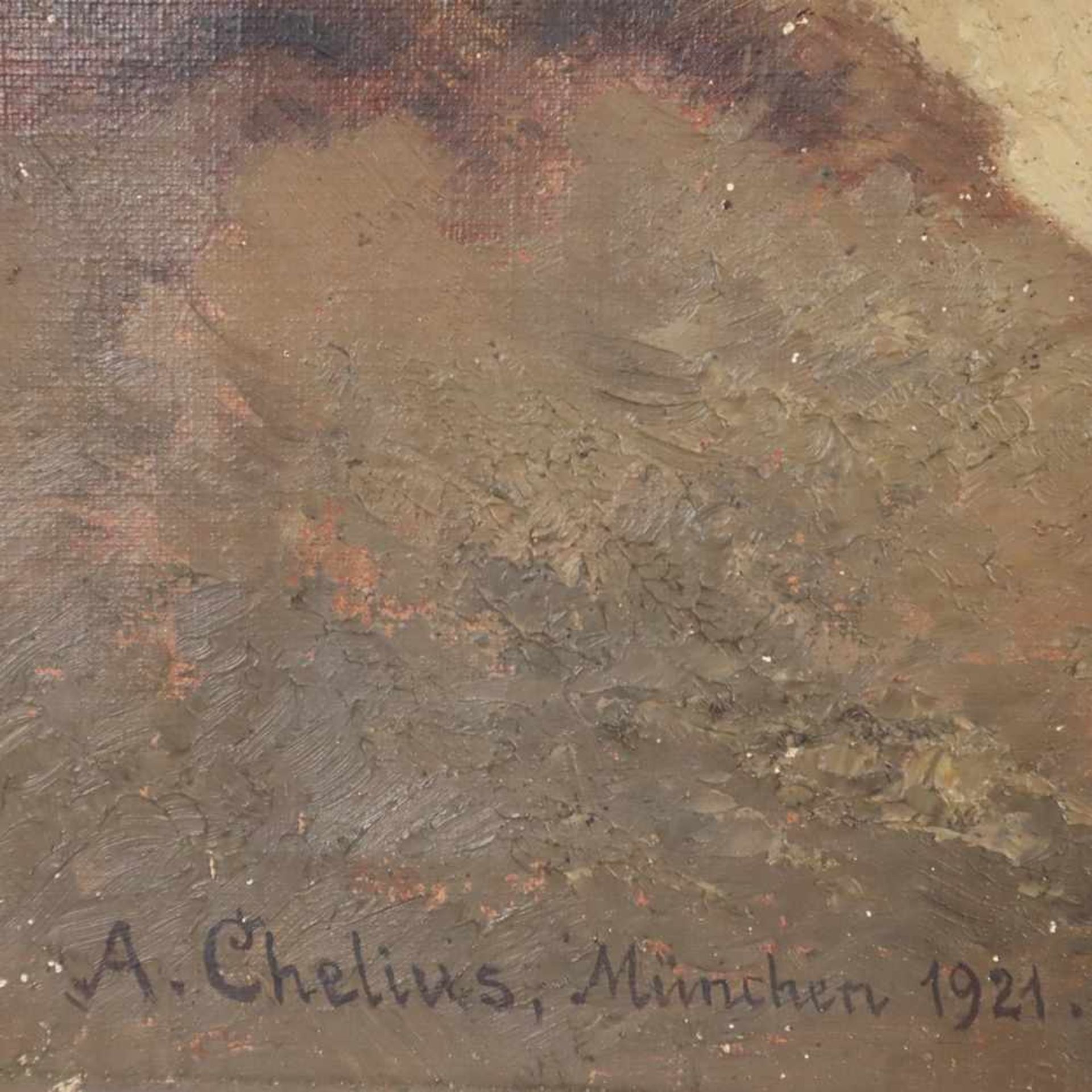 Chelius, Adolf (1856 Frankfurt - 1923 München) - Bauer mit Ochsengespann, Öl auf Leinwand, unten - Bild 6 aus 7