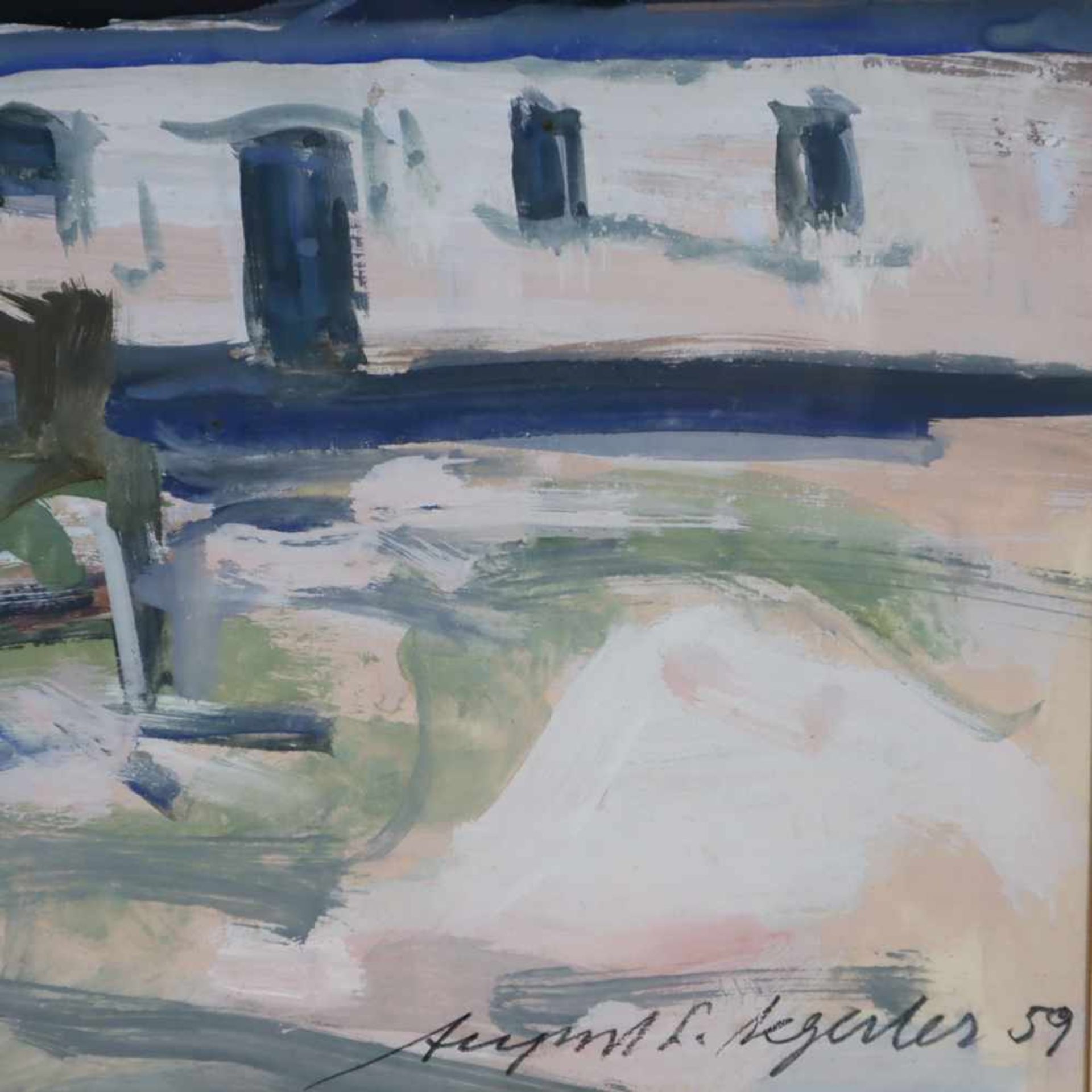 Aegeter, August (1878 - 1971 Basel) - Dorfansicht, Aquarell auf Papier, u. re. sign. u. dat „59“, - Bild 4 aus 5