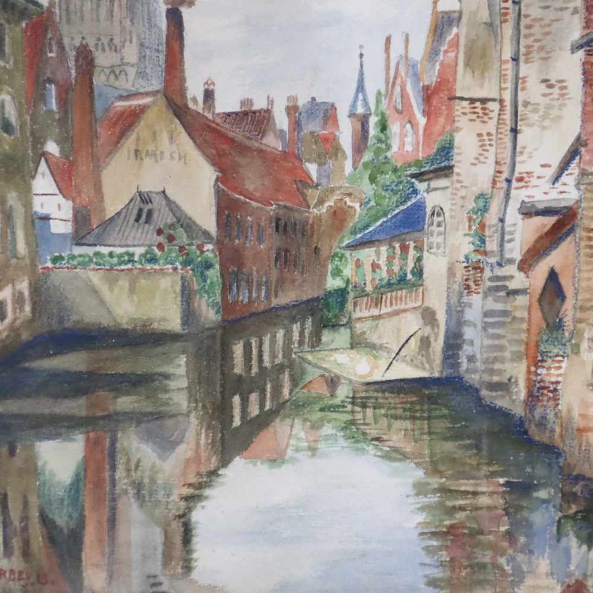 Barbey - Stadtansicht mit Kanal, Aquarell auf Papier, u. li. sign. „Barbey“, ca. 32,5 x 21,5 cm, mit - Bild 2 aus 6