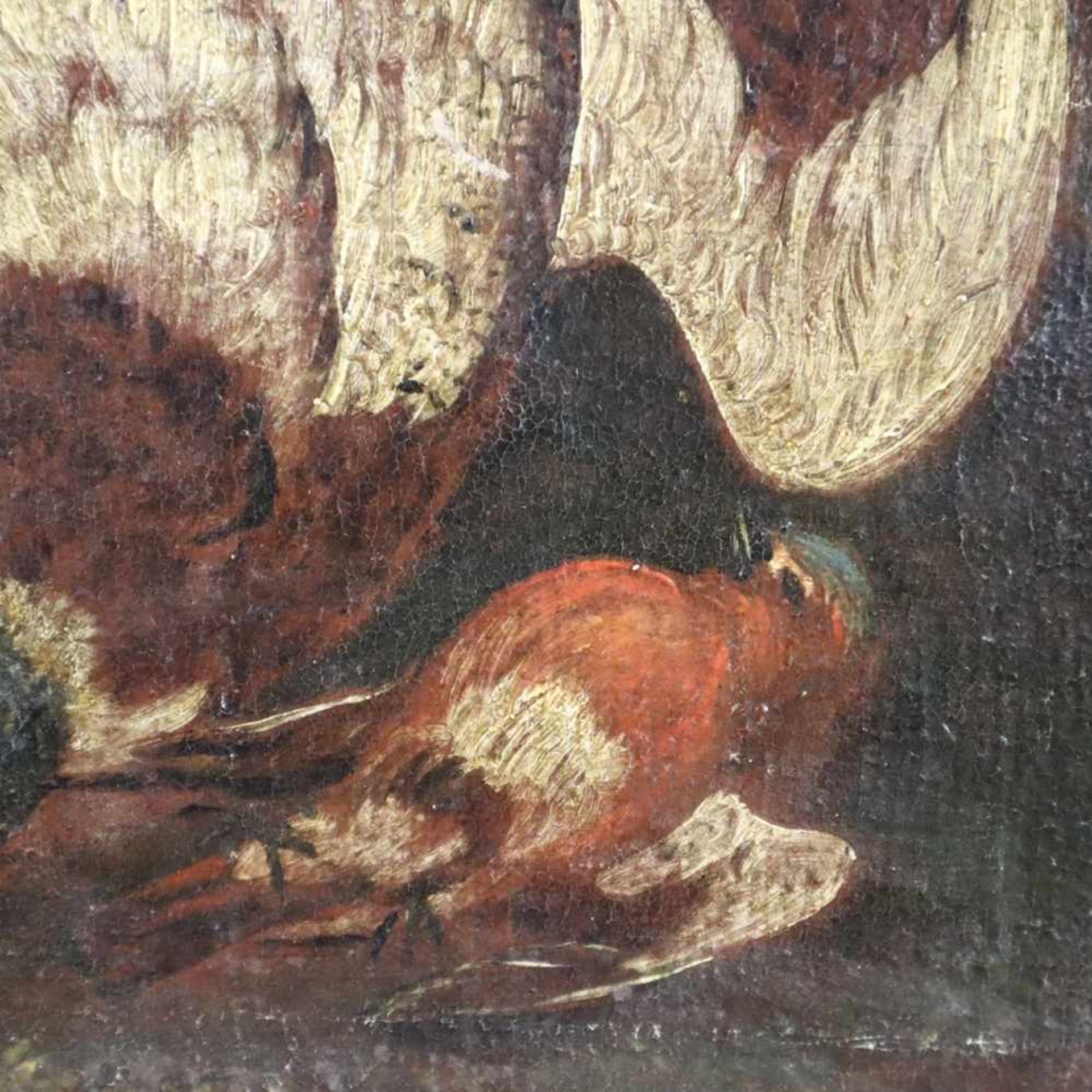 Barockmaler - Stillleben mit erlegter Ente und Singvogel (Buchfink), wohl spätes 18.Jh., Öl auf - Bild 4 aus 6