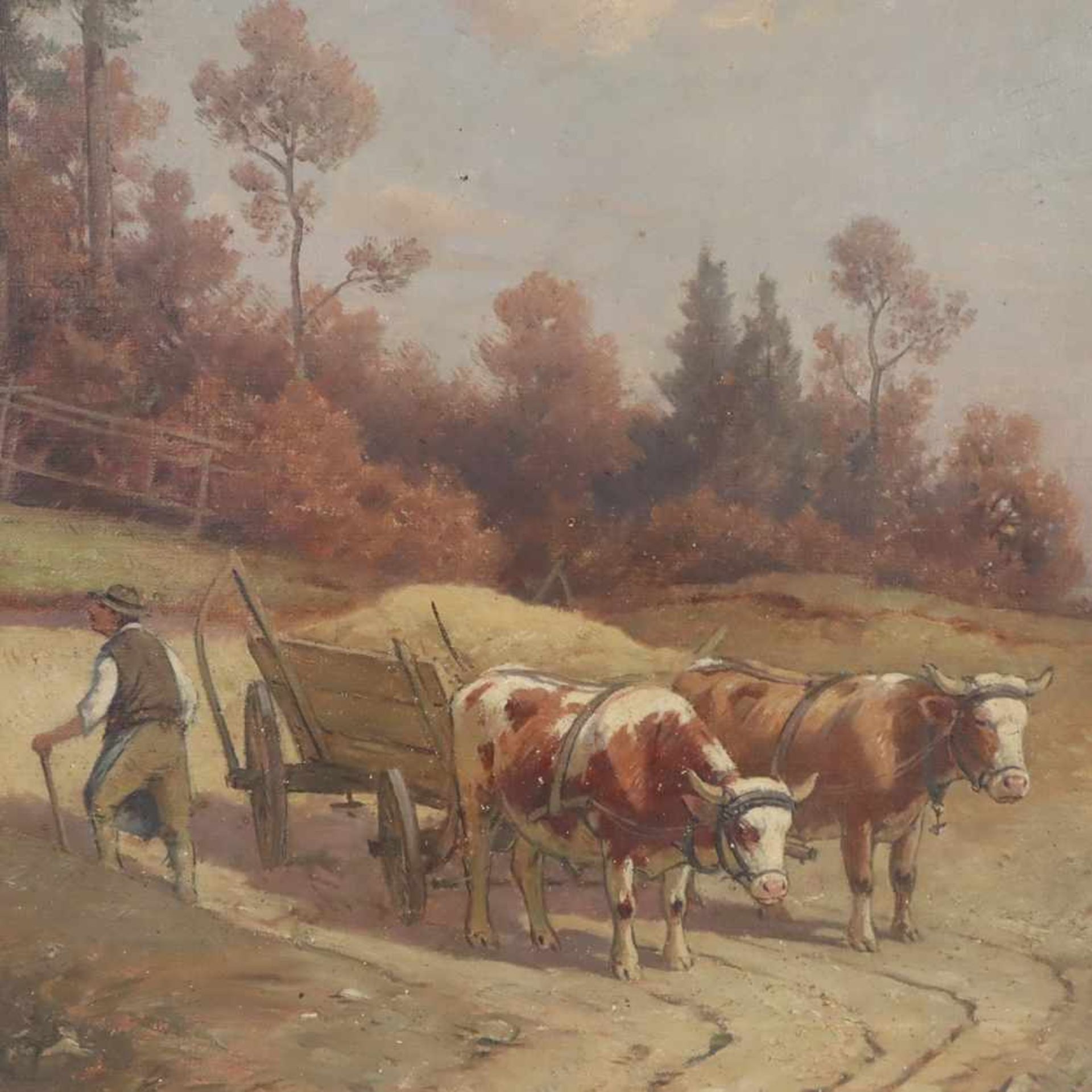 Chelius, Adolf (1856 Frankfurt - 1923 München) - Bauer mit Ochsengespann, Öl auf Leinwand, unten - Bild 2 aus 7