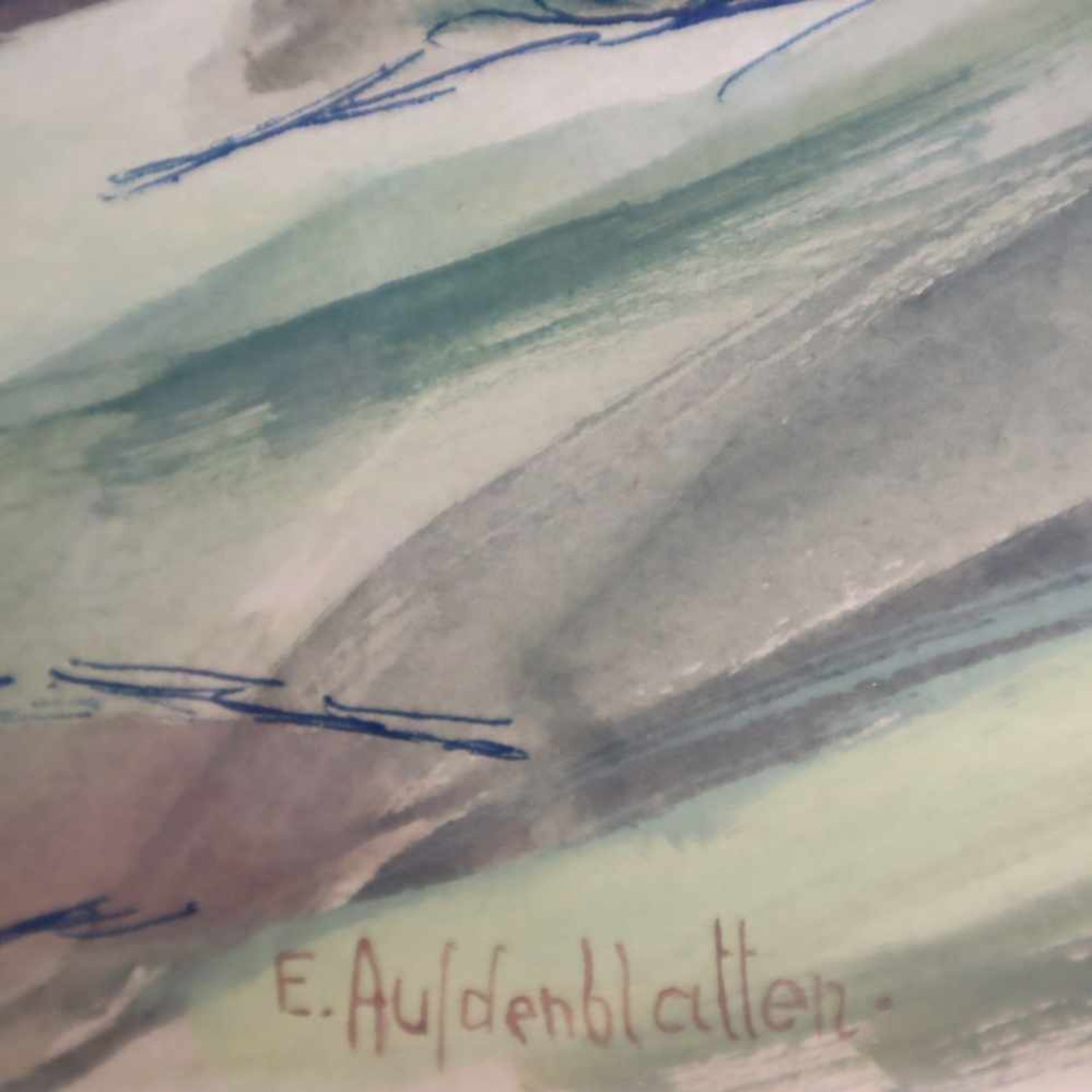 Aufdenblatten, Emil (1910 Zermatt - 1959 Freienbach) - Berglandschaft mit kleinem Flußlauf, Aquarell - Bild 5 aus 5