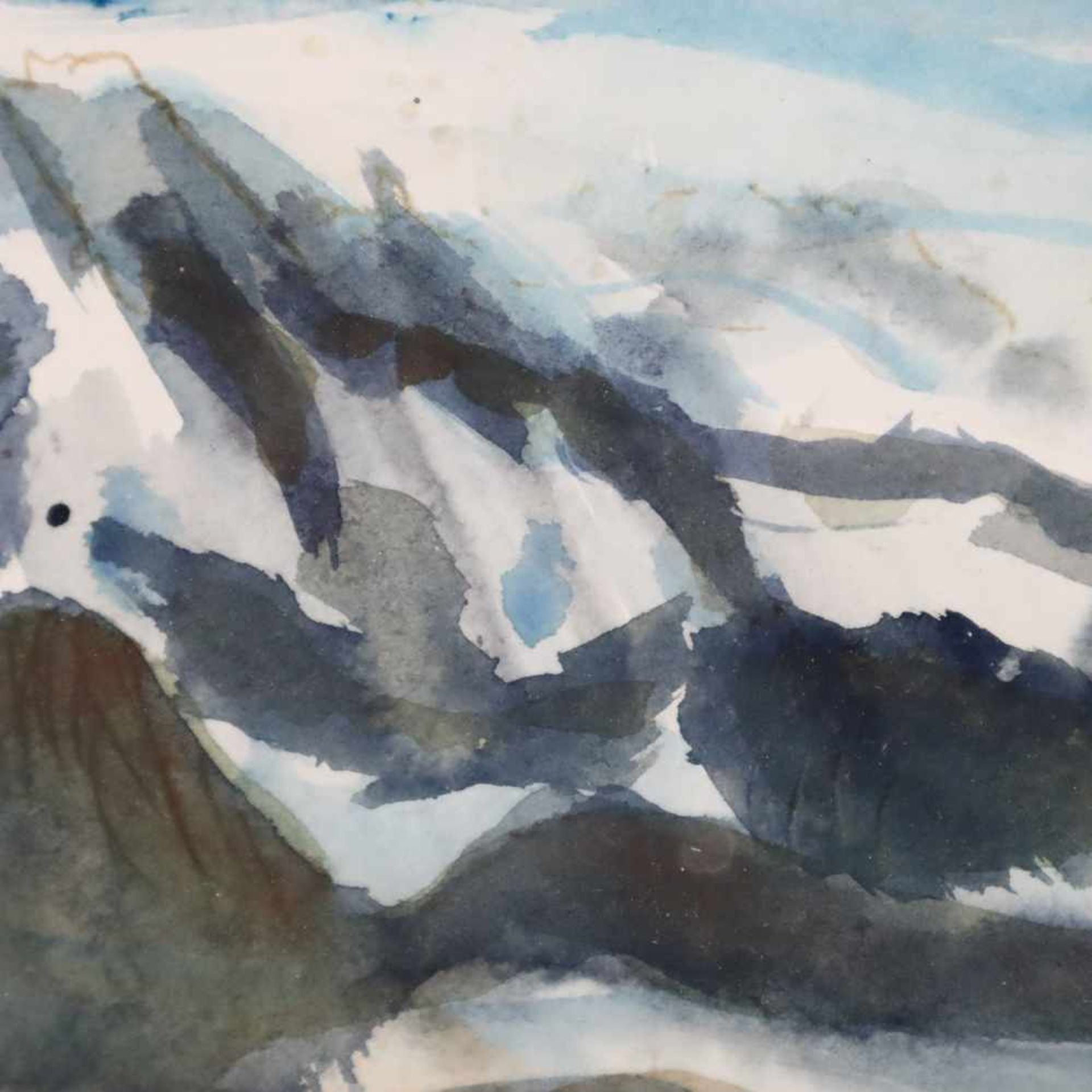 Unbekannter Künstler - Bergformation, expressives Aquarell auf Papier, u. re. unleserlich sign. u. - Bild 3 aus 4