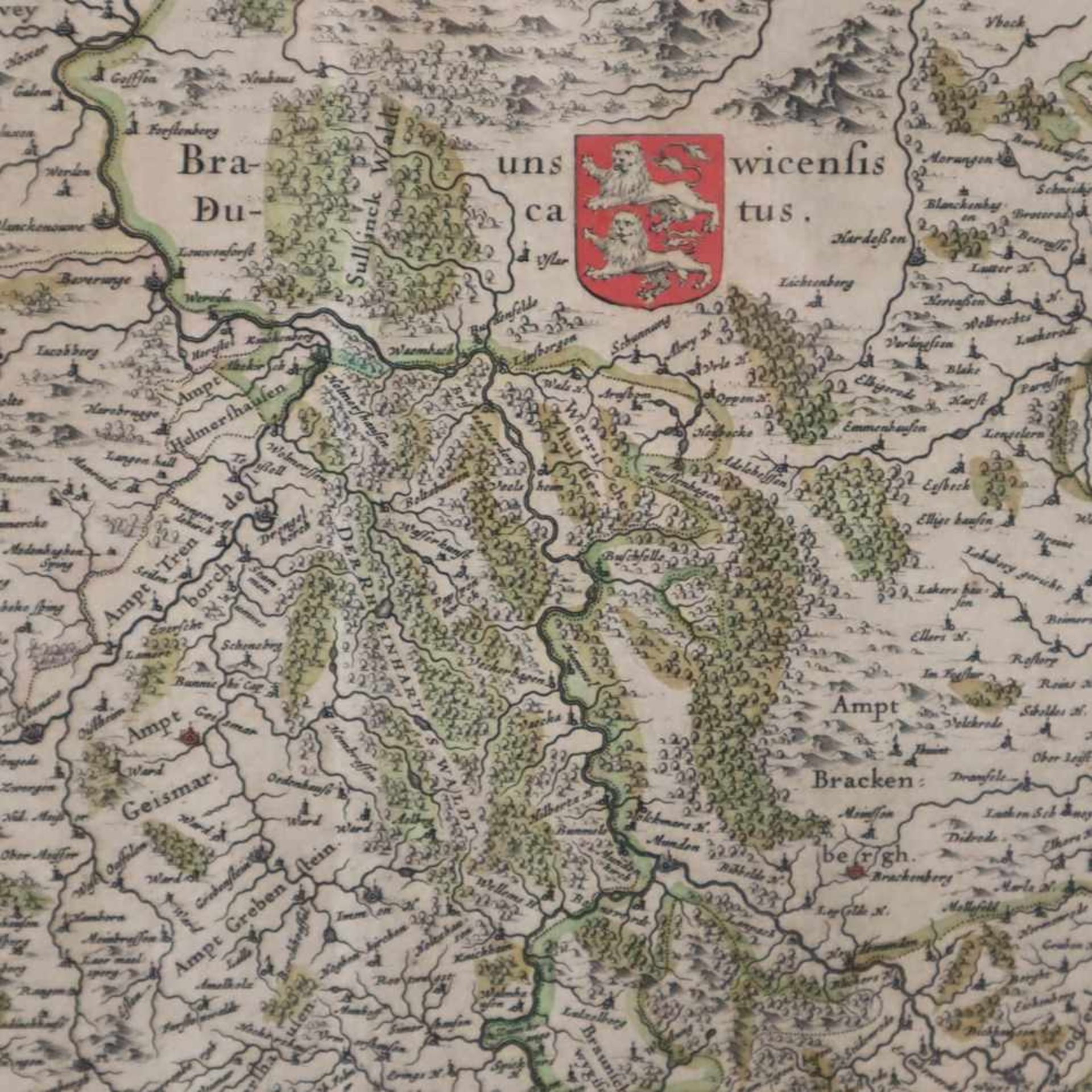 Landkarte von Hessen - "Hassia Landgraviatus", grenzkolorierte Kupferstichkarte, Wilem Janszoon - Bild 3 aus 6