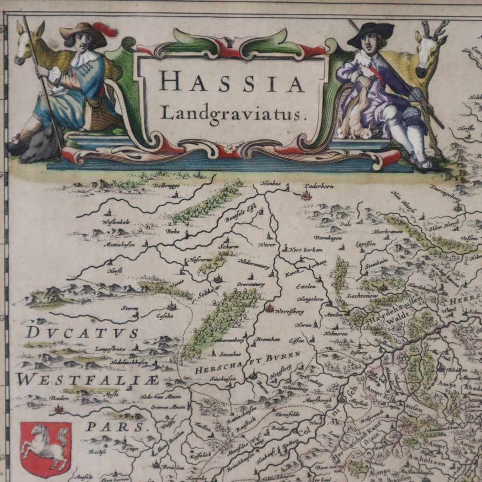 Landkarte von Hessen - "Hassia Landgraviatus", grenzkolorierte Kupferstichkarte, Wilem Janszoon - Bild 2 aus 6