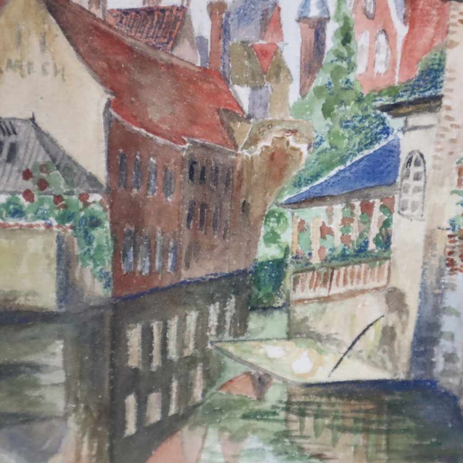 Barbey - Stadtansicht mit Kanal, Aquarell auf Papier, u. li. sign. „Barbey“, ca. 32,5 x 21,5 cm, mit - Bild 3 aus 6