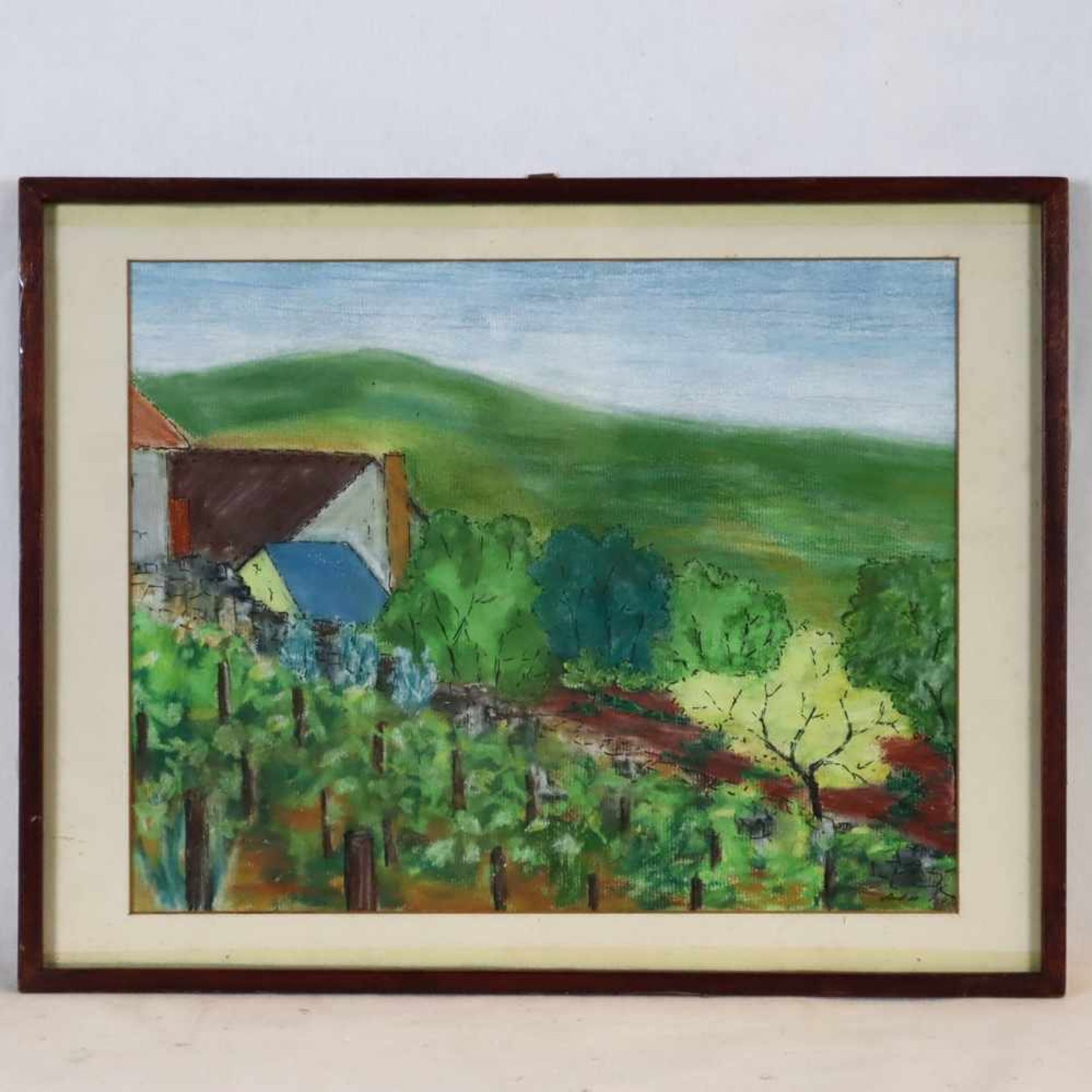 Barth, Andres - Weinreben am Hang, Pastell auf Papier, u. re. sign., ca. 26 x 33 cm, PP unter Glas