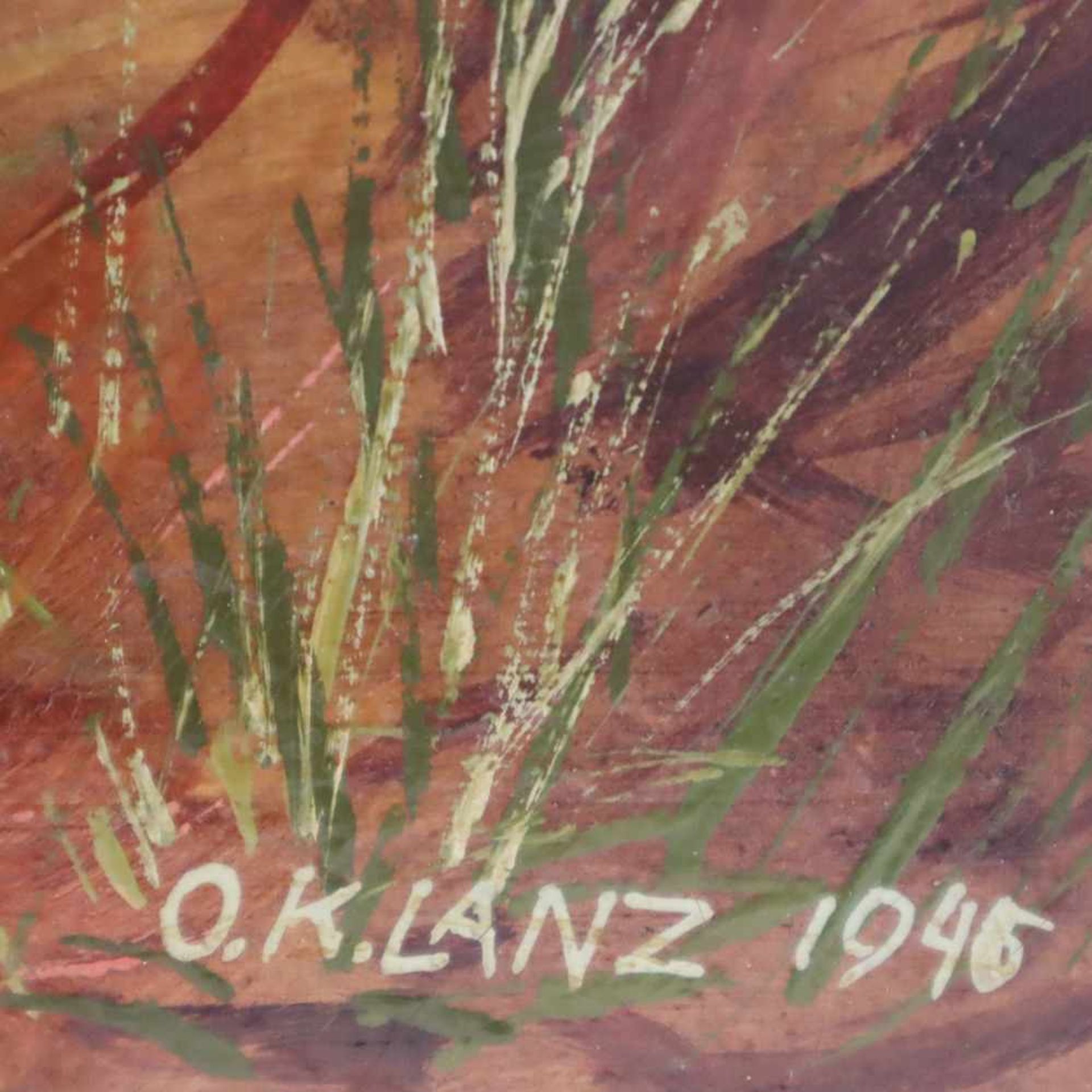 Lanz, O.K. - "Späte Sonne im Wald", Öl auf Leinwand, u. re. sign u, dat. 'O.K.Lanz 1946' verso - Bild 7 aus 10