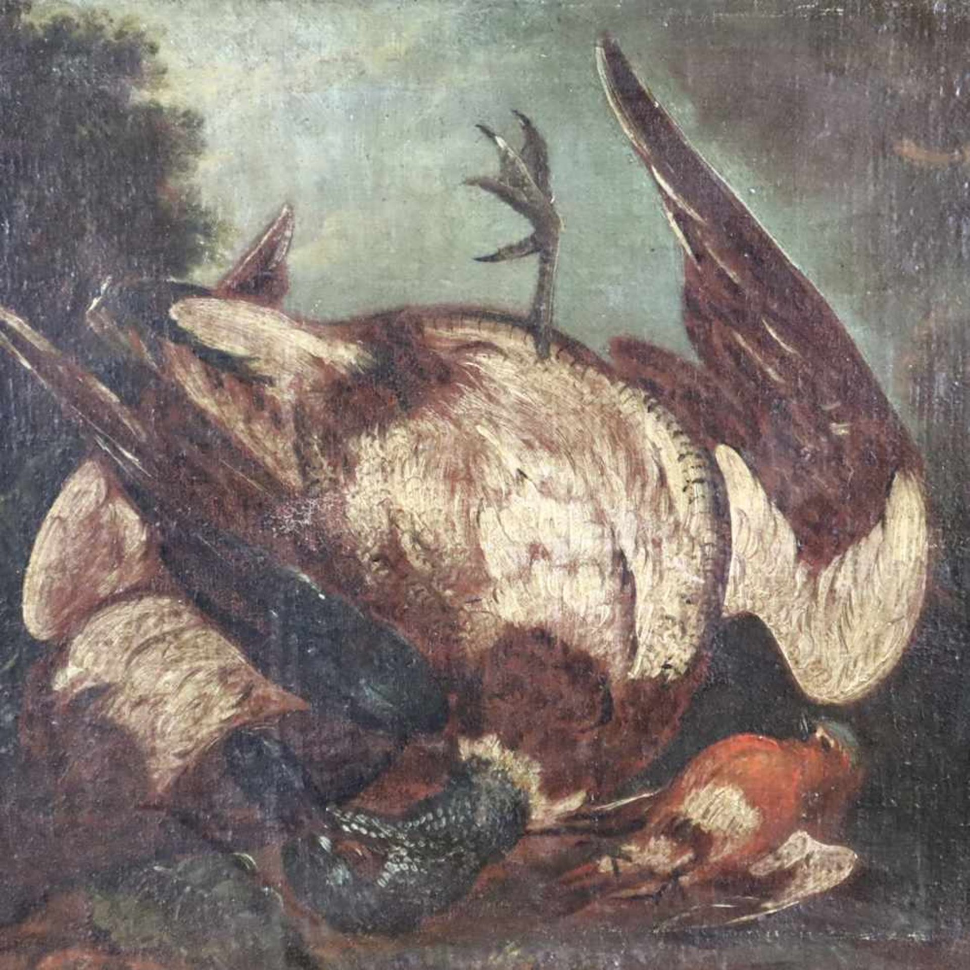 Barockmaler - Stillleben mit erlegter Ente und Singvogel (Buchfink), wohl spätes 18.Jh., Öl auf - Bild 2 aus 6