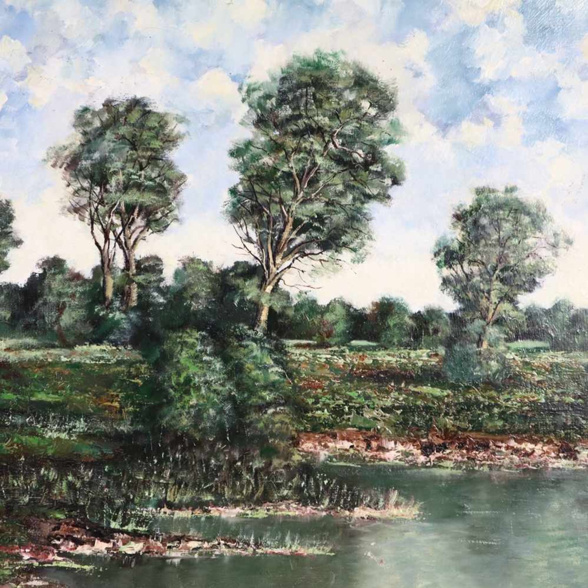 Reiser - Teichlandschaft, Öl auf Leinwand, u. re. signiert “Reiser“, ca. 50 x 60 cm, ungerahmt- - - - Bild 2 aus 4