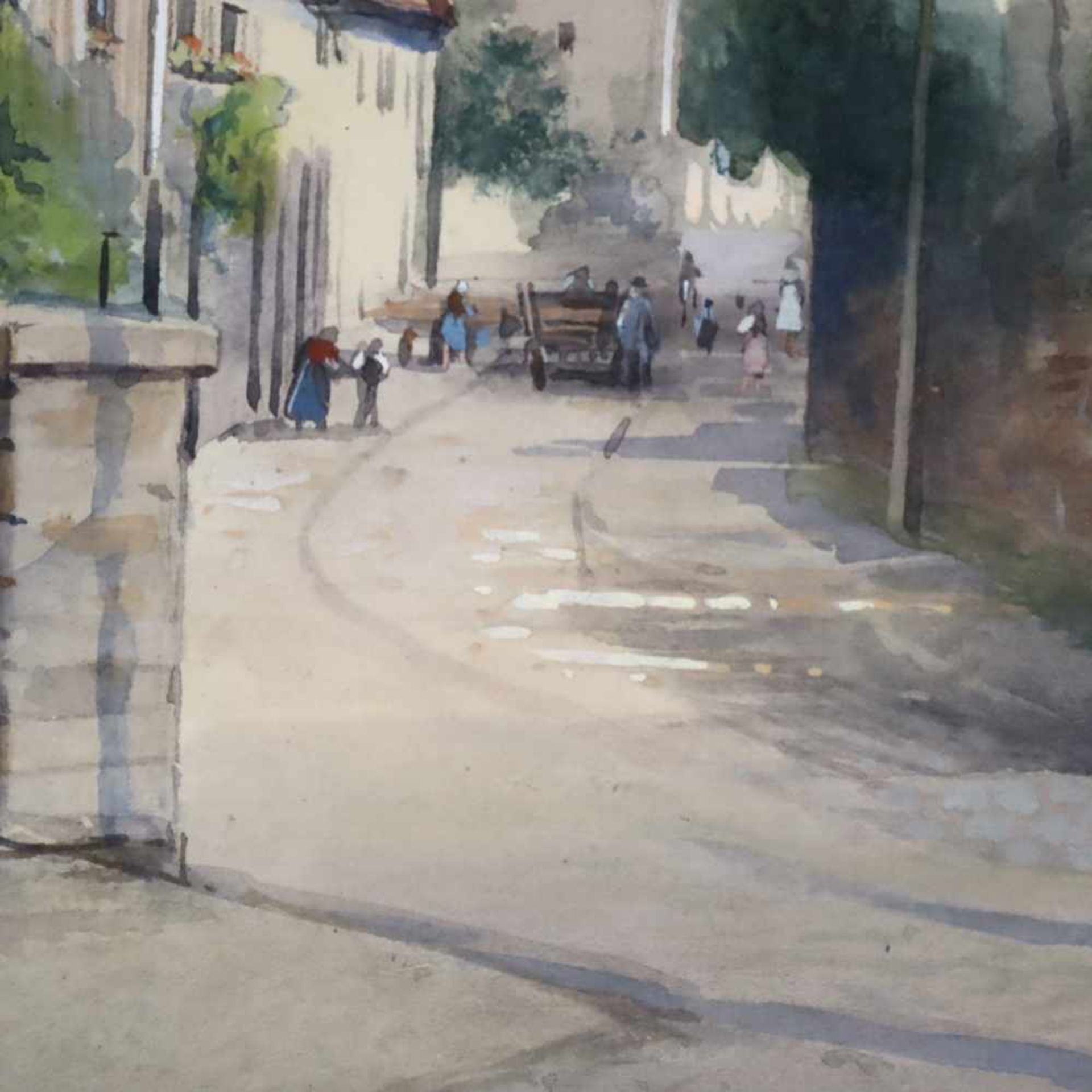 Berger, Hans - Dorfstraße mit Blick auf die Kathedrale, Aquarell auf Papier, u. re. sign., u. dat „ - Bild 2 aus 7