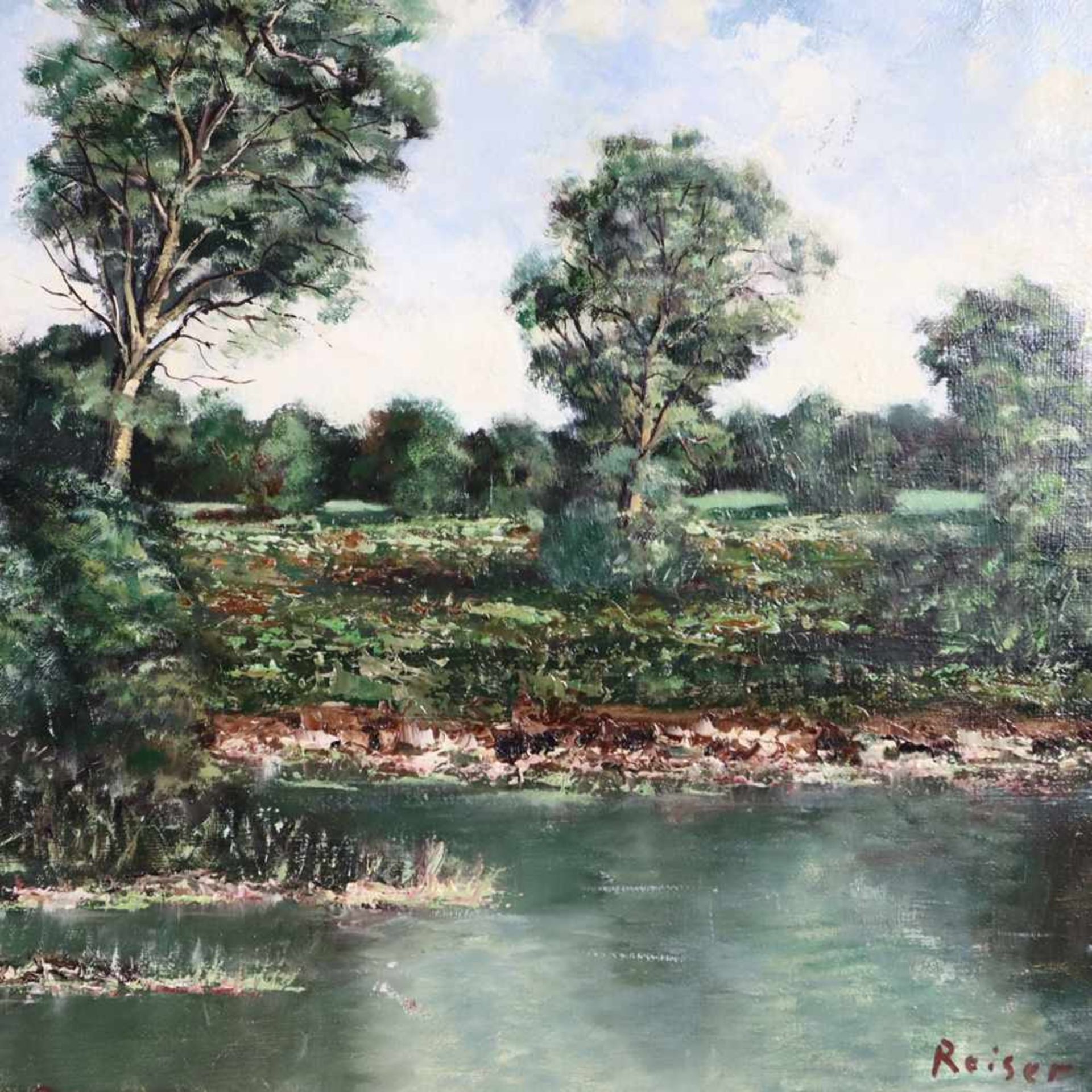 Reiser - Teichlandschaft, Öl auf Leinwand, u. re. signiert “Reiser“, ca. 50 x 60 cm, ungerahmt- - - - Bild 3 aus 4