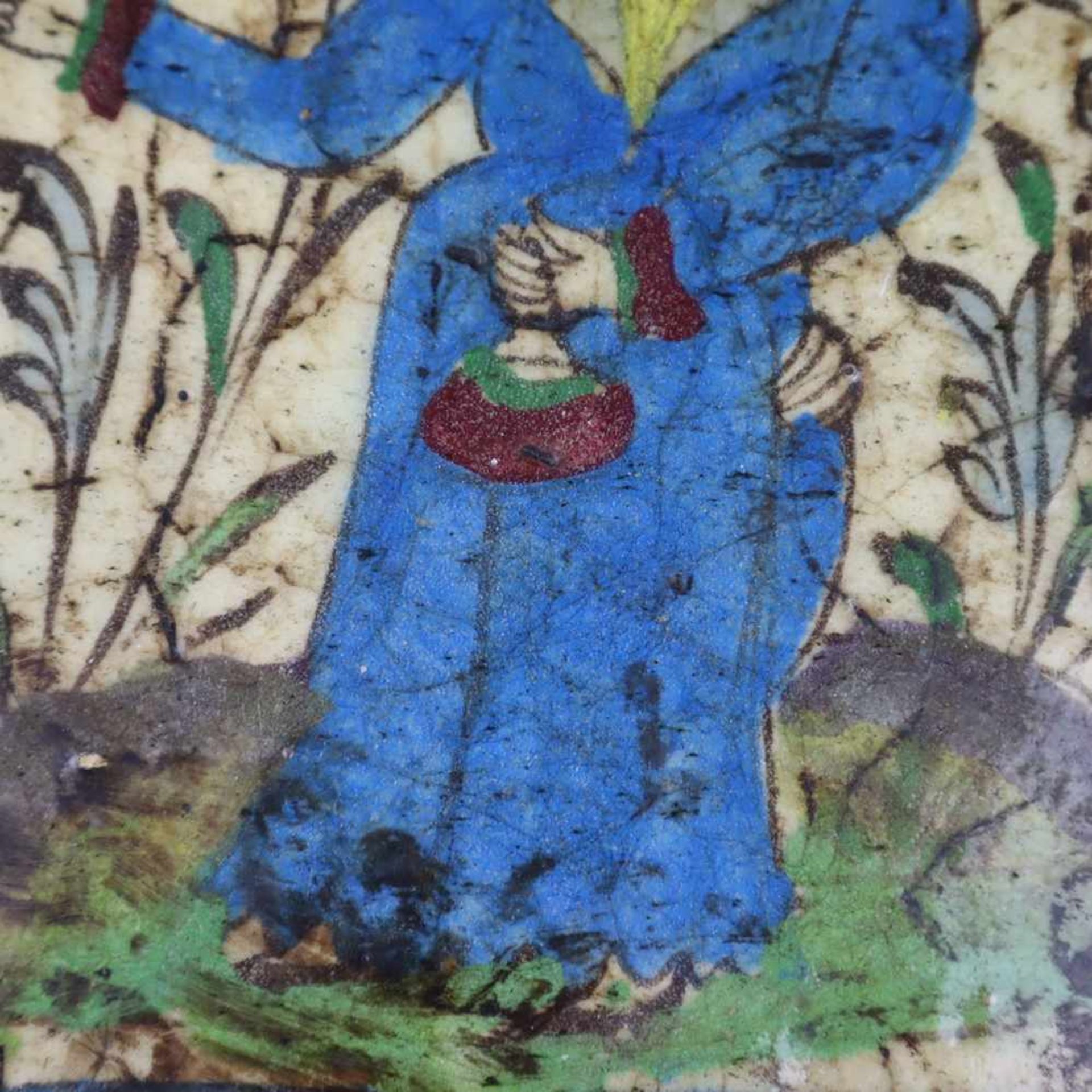 Kachelbild - Persien, Qajar-Dynastie, hochrechteckige Keramikplatte, polychrom bemalt mit männlicher - Bild 5 aus 6