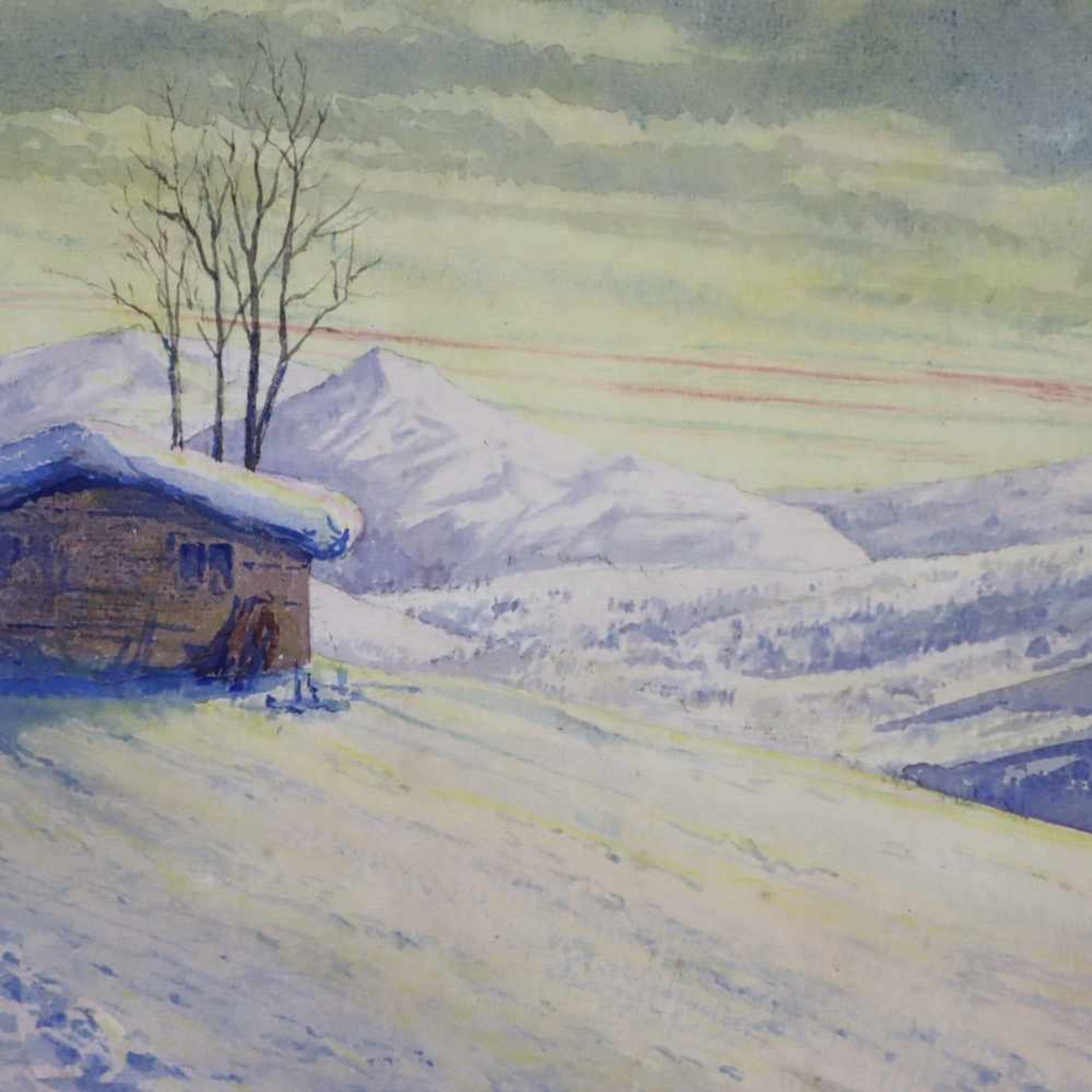 Glienke, Ferdinand August (1854 Moritzfelde - 1928 Berlin) - "Winterabend", Aquarell auf Papier, - Bild 2 aus 5