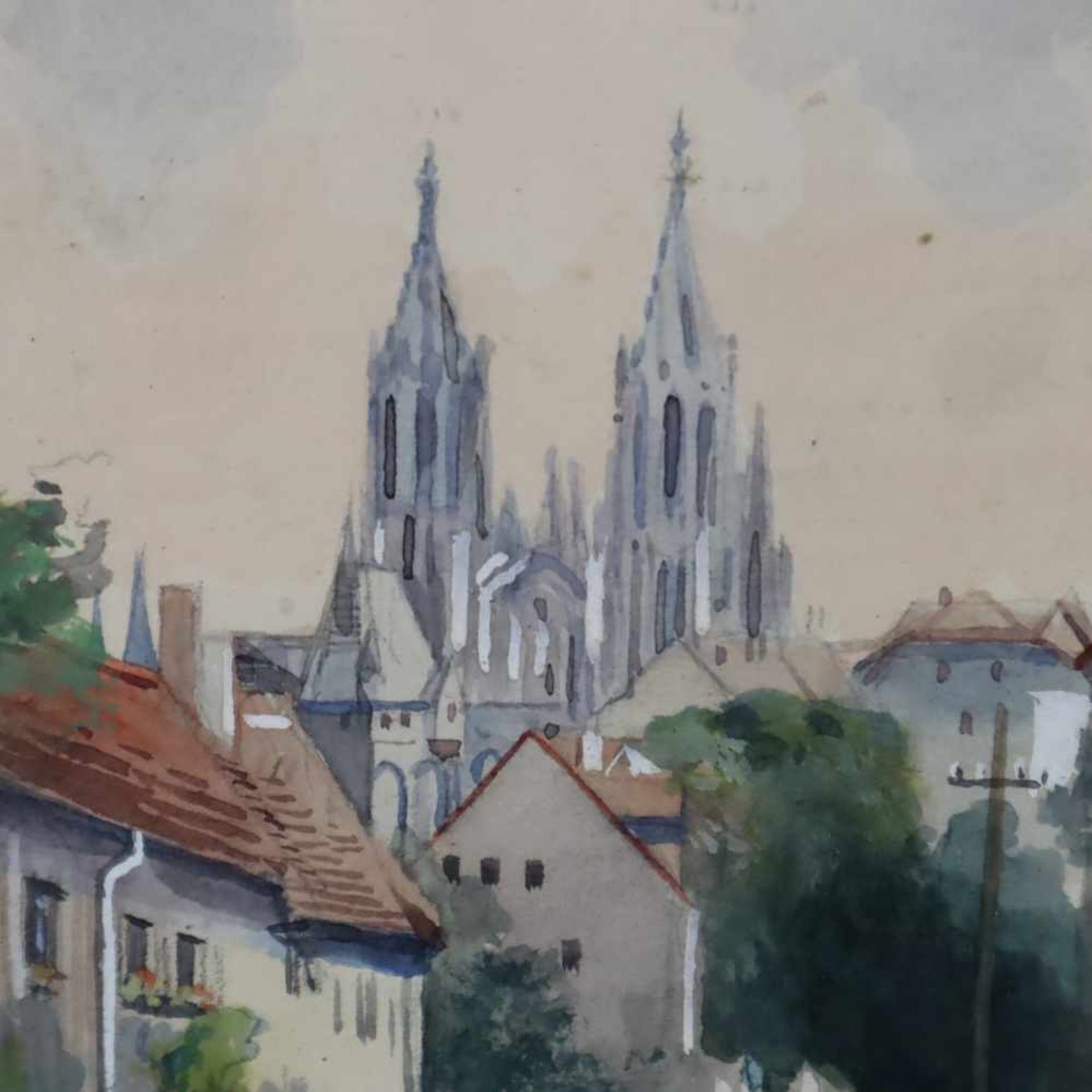Berger, Hans - Dorfstraße mit Blick auf die Kathedrale, Aquarell auf Papier, u. re. sign., u. dat „ - Bild 4 aus 7