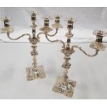 SILVER PAIR OF 3 BRANCH CANDLEABRAS - SHEFFIELD 1900/01