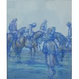 KEIRAN MCGORAN - BLUE PASTEL - HORSES AT THE START 19' X 15.5'