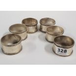 SET OF 6 HEAVY SILVER NAPKIN RINGS - LONDON BY T.HANTHORNE