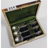 SET OF 12 SILVER APOSTLE SPOONS IN TORTOISE SHELL BOX