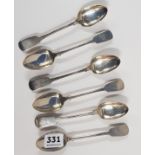 SET OF 6 IRISH SILVER RATTAILED TEASPOONS