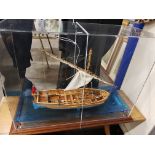 LARGE DETAILED BOAT IN GLASS CASE