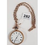 9CT GOLD OPEN FACE POCKET WATCH WITH 9 CARAT GOLD ALBERT CHAIN