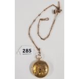 18CT GOLD OPEN FACE POCKET WATCH ON 9CT GOLD CHAIN