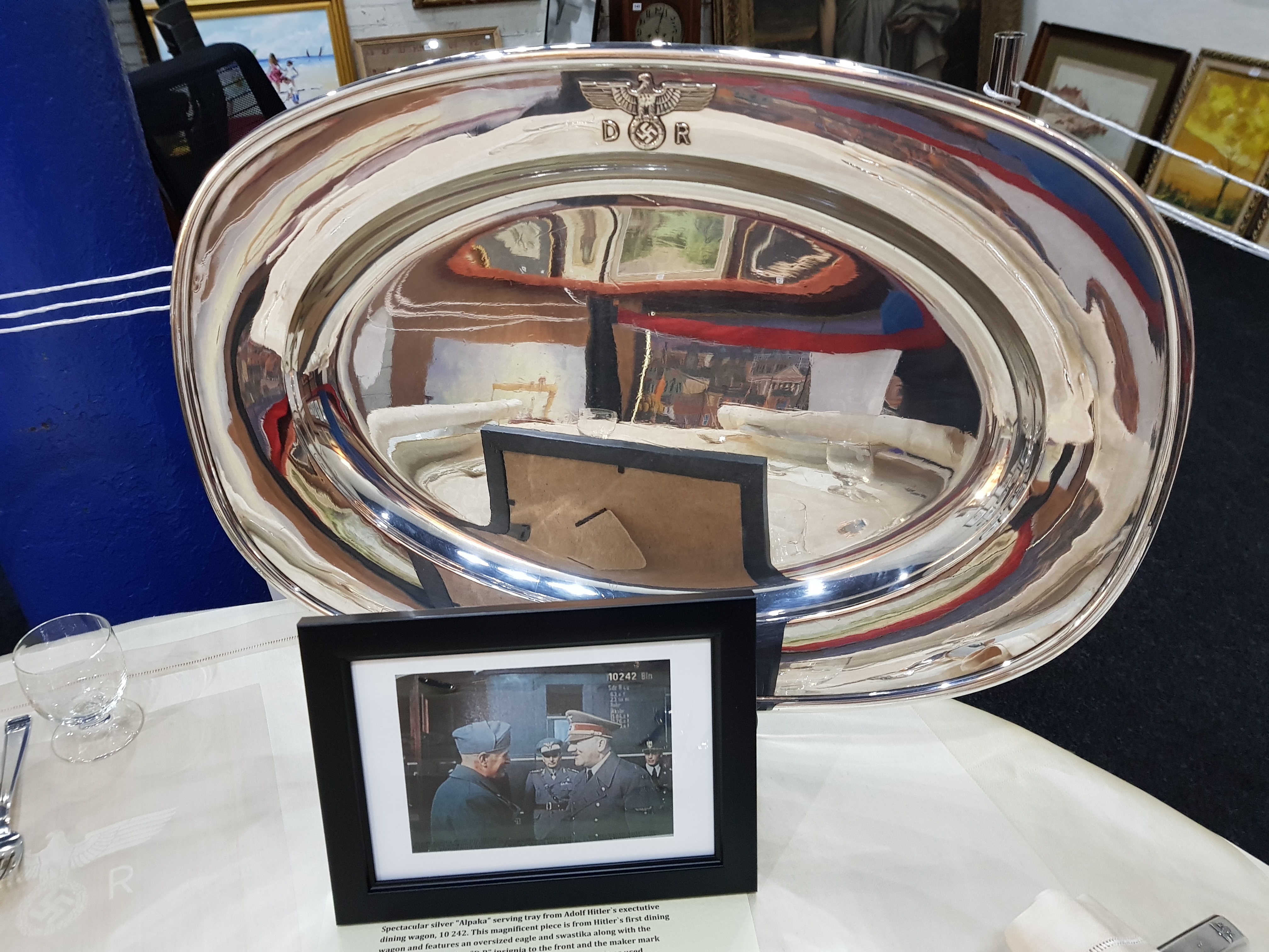 LARGE DEUTSHCE REICHSBAHN SILVER ALPAKA SERVING TRAY FROM ADOLF HITLER'S EXECUTIVE DINING WAGON