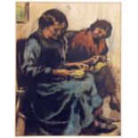 WILLIAM CONOR - CRAYON - GIRLS DOING EMBROIDERY 16' X 12.5'