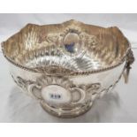 LARGE SILVER PUNCH BOWL WITH LION HEAD HANDLES - CHESTER
