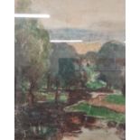 WILLIAM CONOR - CRAYON - LANDSCAPE WITH RIVER 14'X11.5'