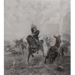 LARGE BLACK & WHITE MILITARY PRINT - BATTLE OF LAINGS NECK - 34 X 32