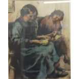 WILLIAM CONOR - CRAYON - GIRLS DOING EMBROIDERY 16'X12.5'