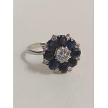 18CT WHITE GOLD SAPPHIRE & DIAMOND CLUSTER RING